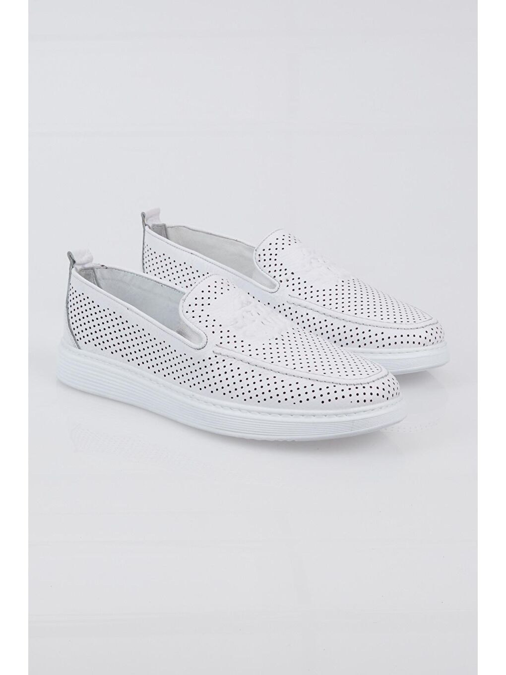 Erkek Beyaz Baskılı Rahat Kalıp Hakiki Deri Loafer-3