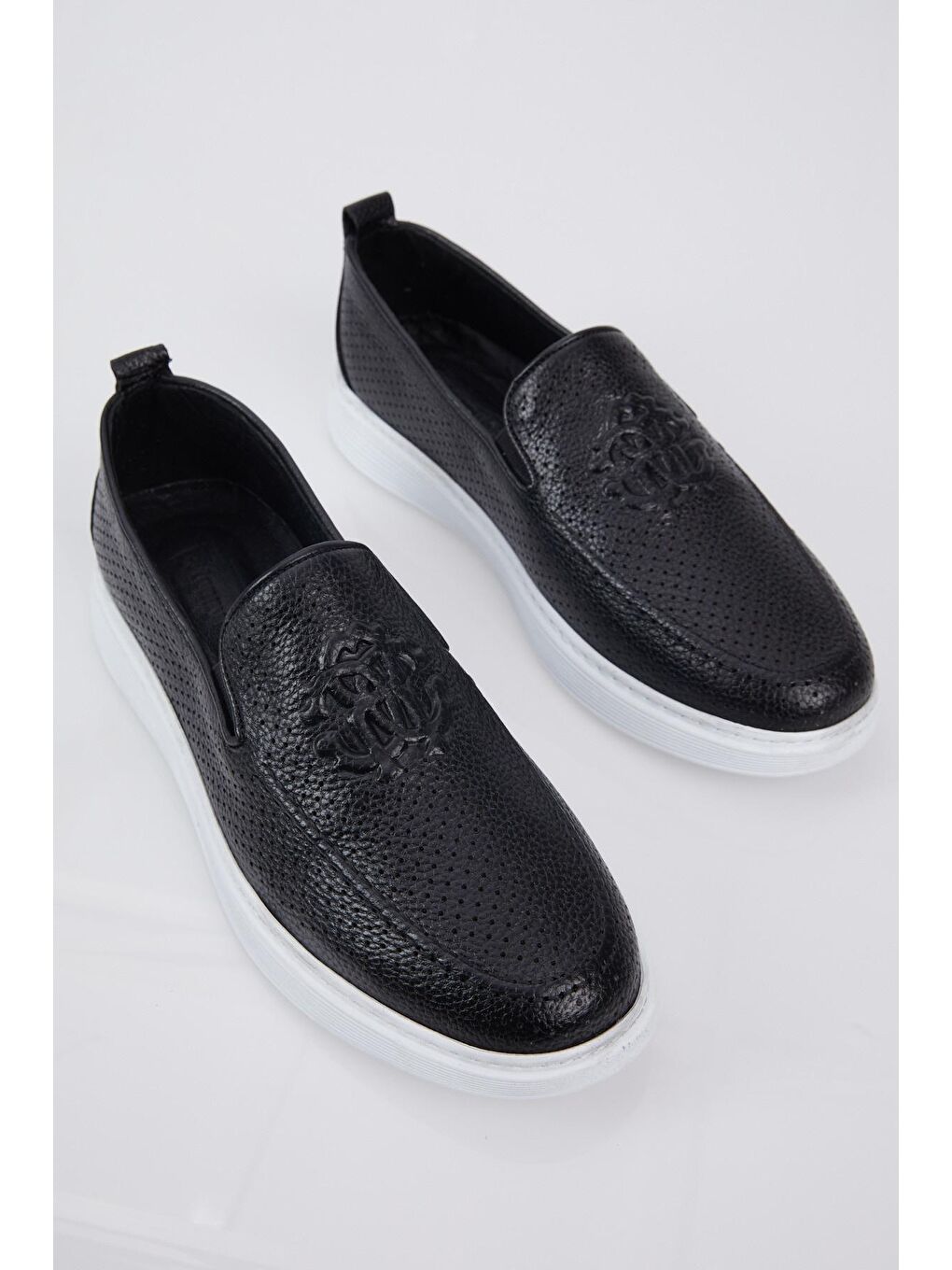 Erkek Siyah Baskılı Rahat Kalıp Hakiki Deri Loafer