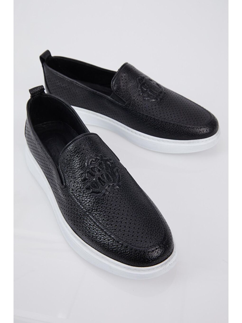 Erkek Siyah Baskılı Rahat Kalıp Hakiki Deri Loafer-1