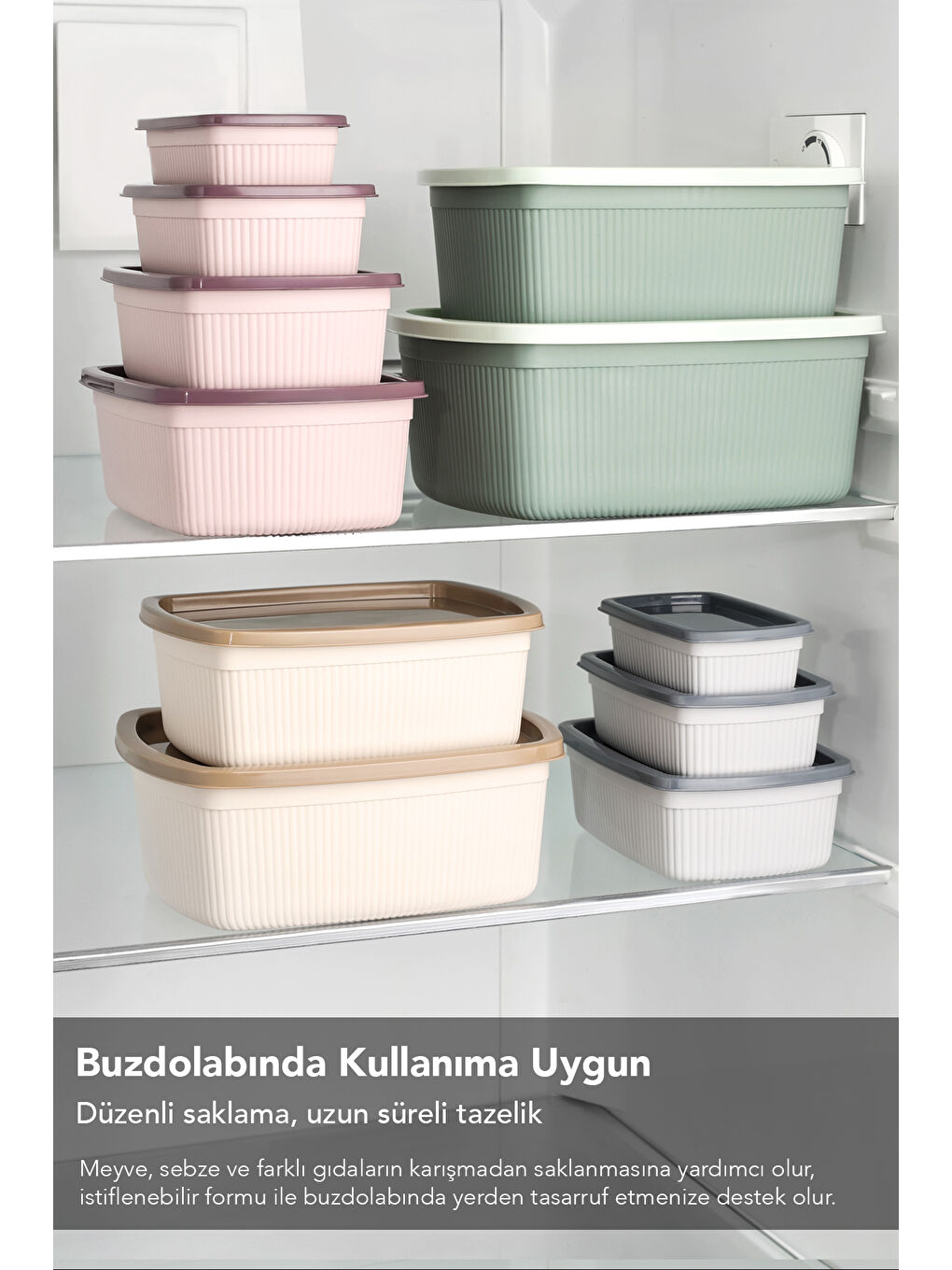 Pembe 20'li Çizgili Dikdörtgen Gıda Saklama Kabı Seti-3