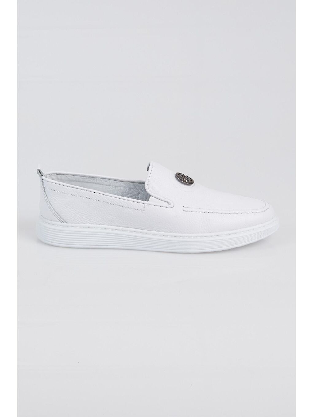 Erkek Beyaz Önü Toka Detaylı Rahat Kalıp Hakiki Deri Loafer-3