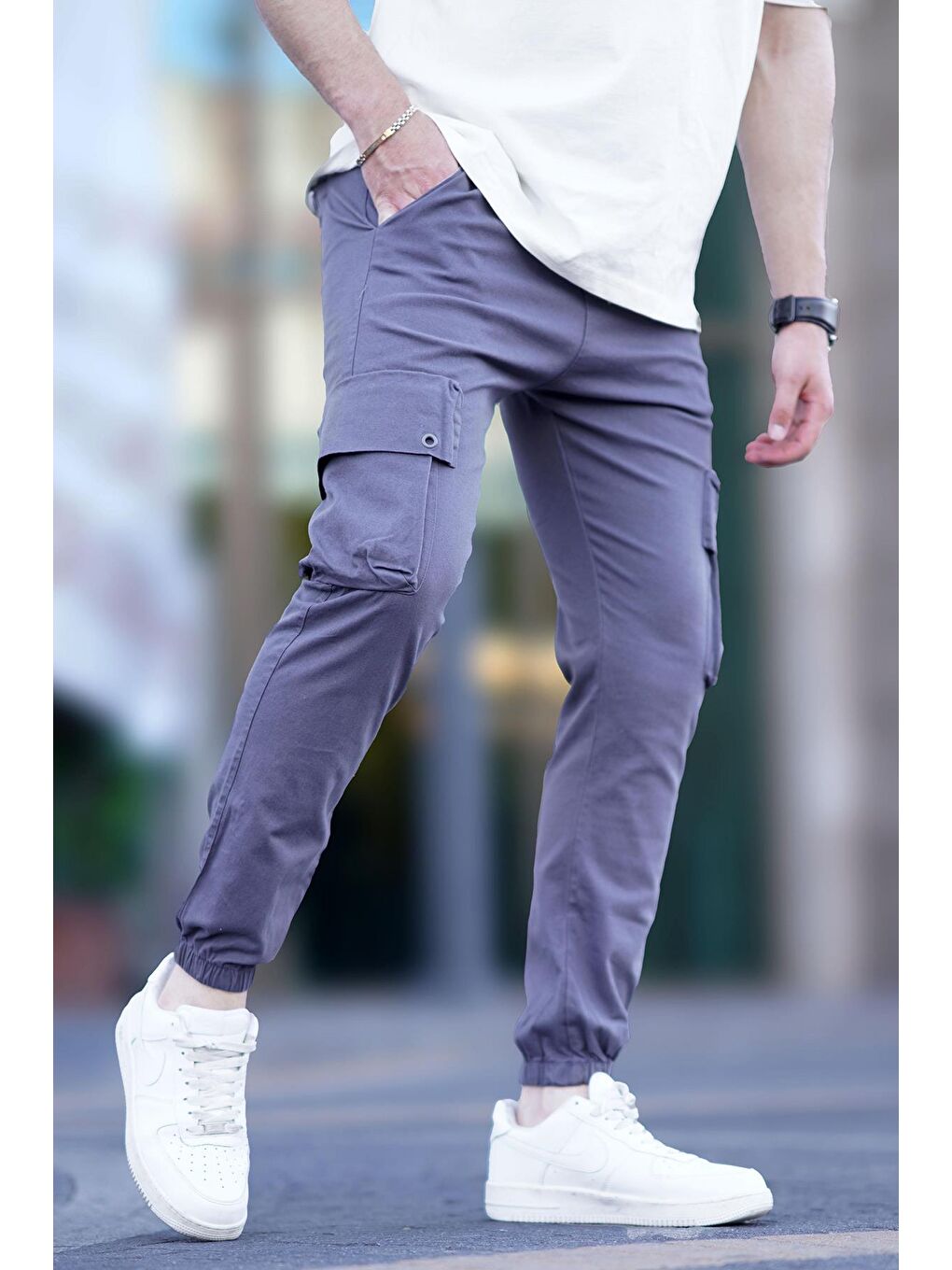 Erkek Gri Kargo Cep Pantolon 5647