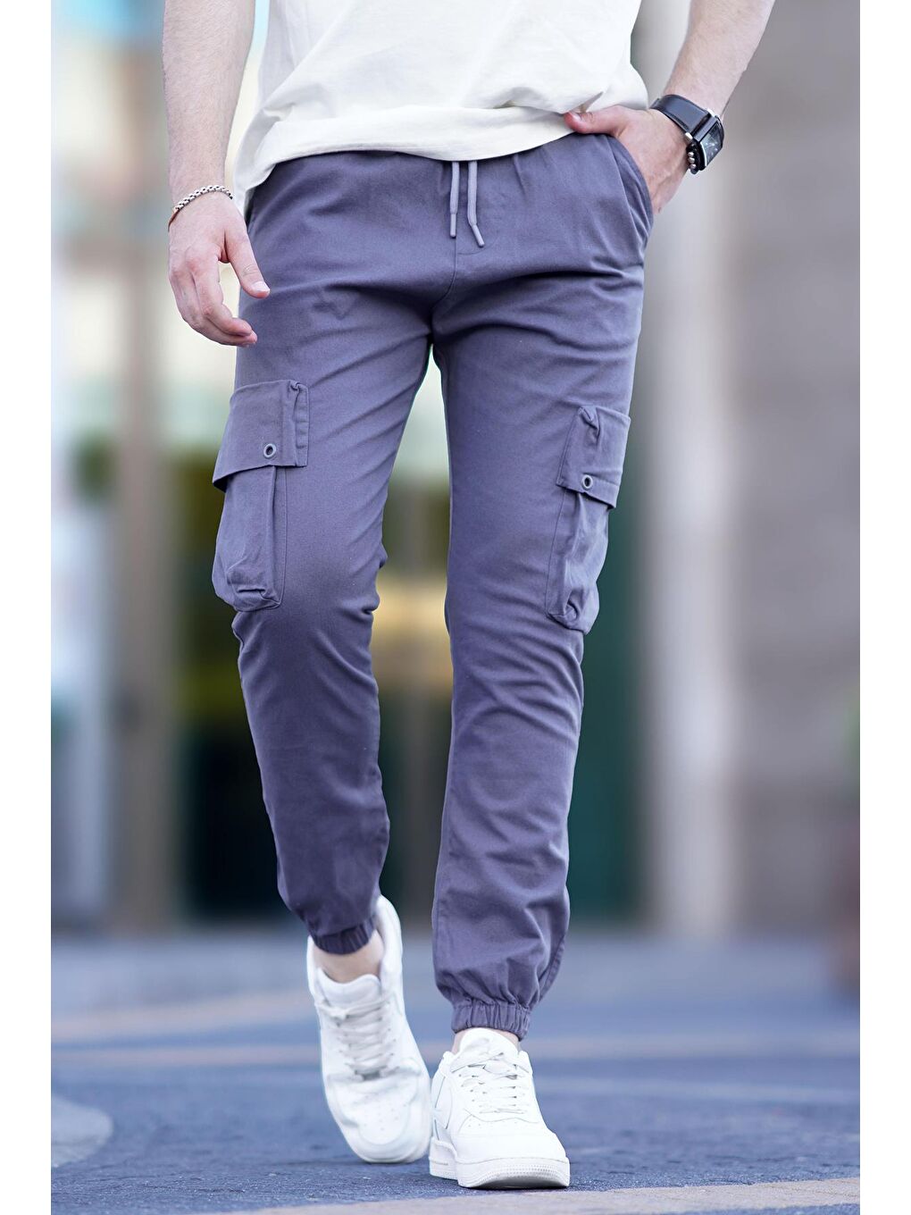 Erkek Gri Kargo Cep Pantolon 5647-1