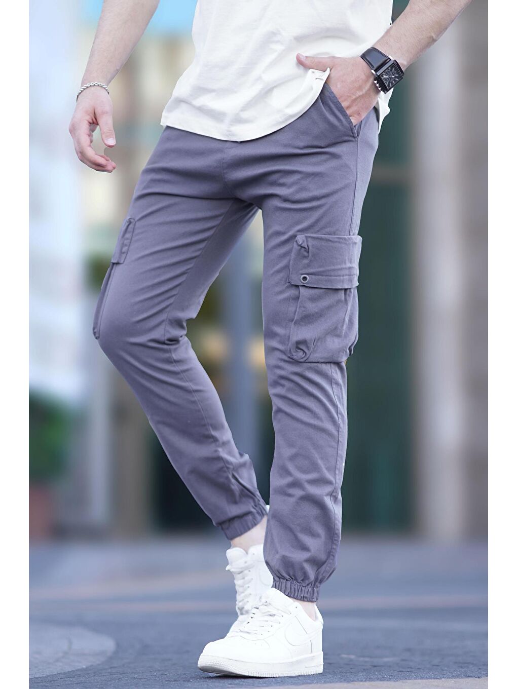 Erkek Gri Kargo Cep Pantolon 5647-2