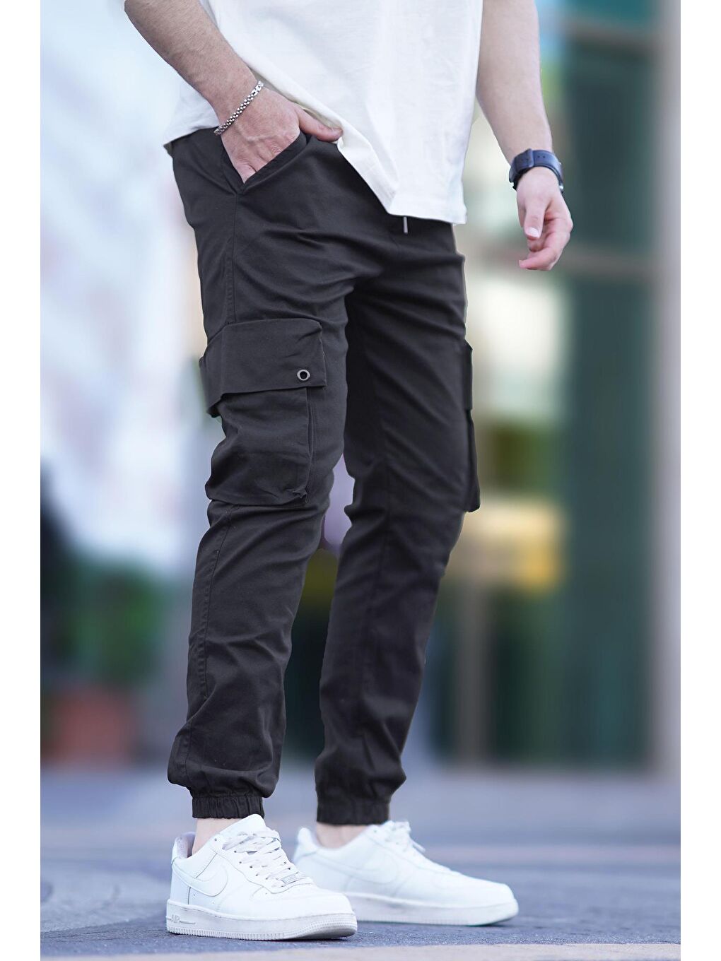Siyah Kargo Cep Jogger Pantolon 5647-1