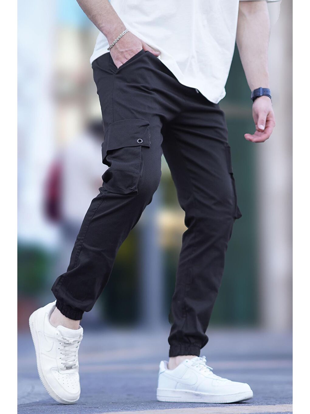 Siyah Kargo Cep Jogger Pantolon 5647-2