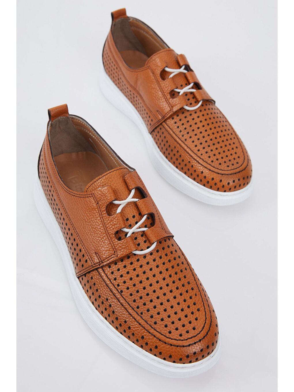 Kahverengi Erkek Taba Bağcıklı Rahat Kalıp Hakiki Deri Loafer