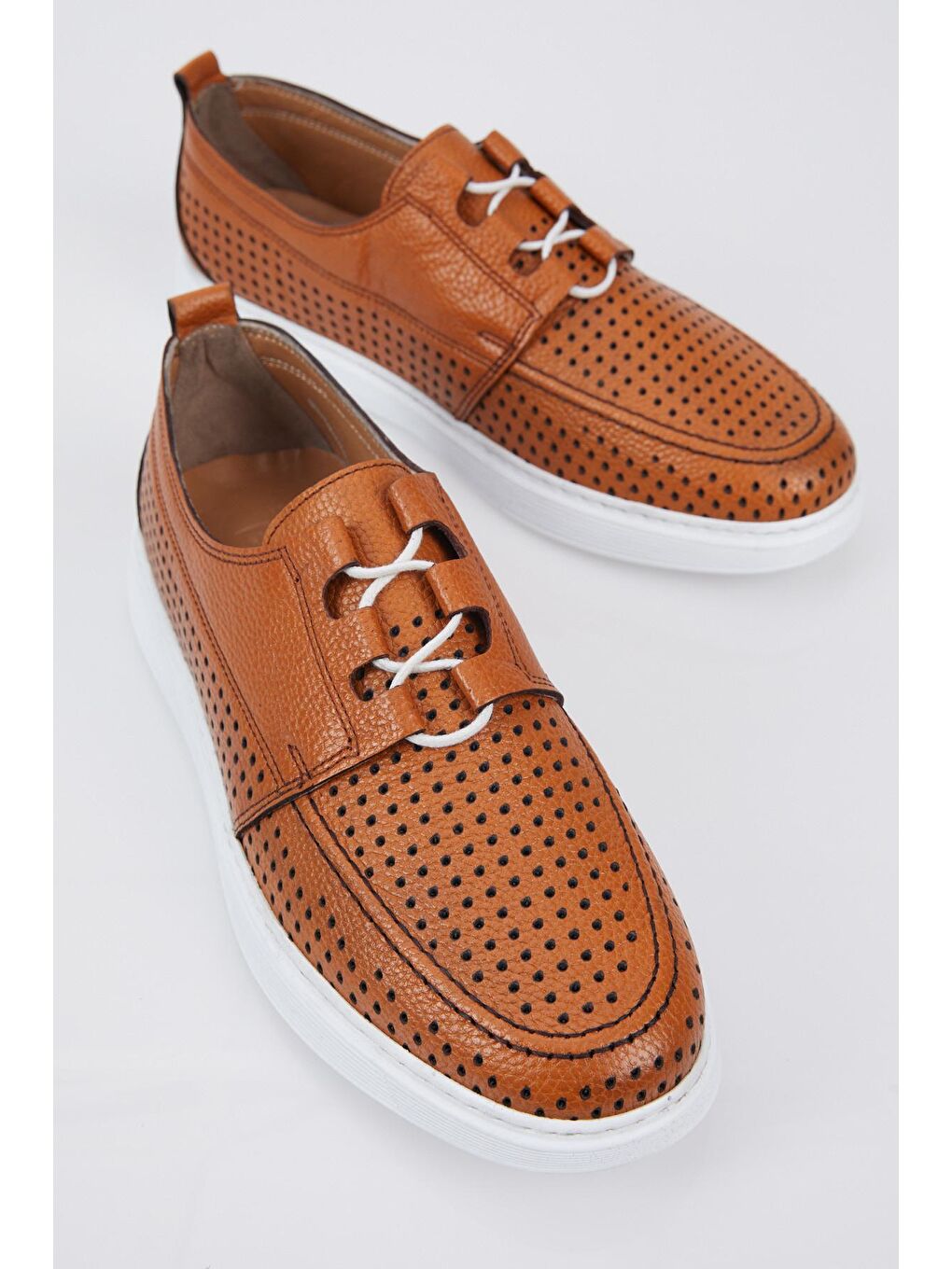 Kahverengi Erkek Taba Bağcıklı Rahat Kalıp Hakiki Deri Loafer-2