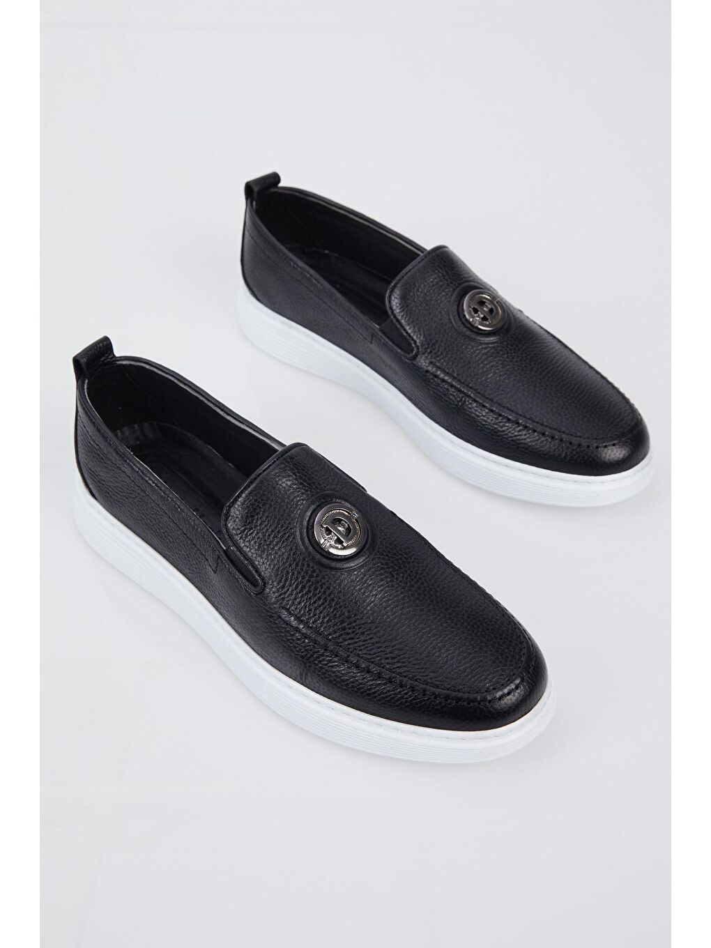 Erkek Siyah Önü Toka Detaylı Rahat Kalıp Hakiki Deri Loafer-2