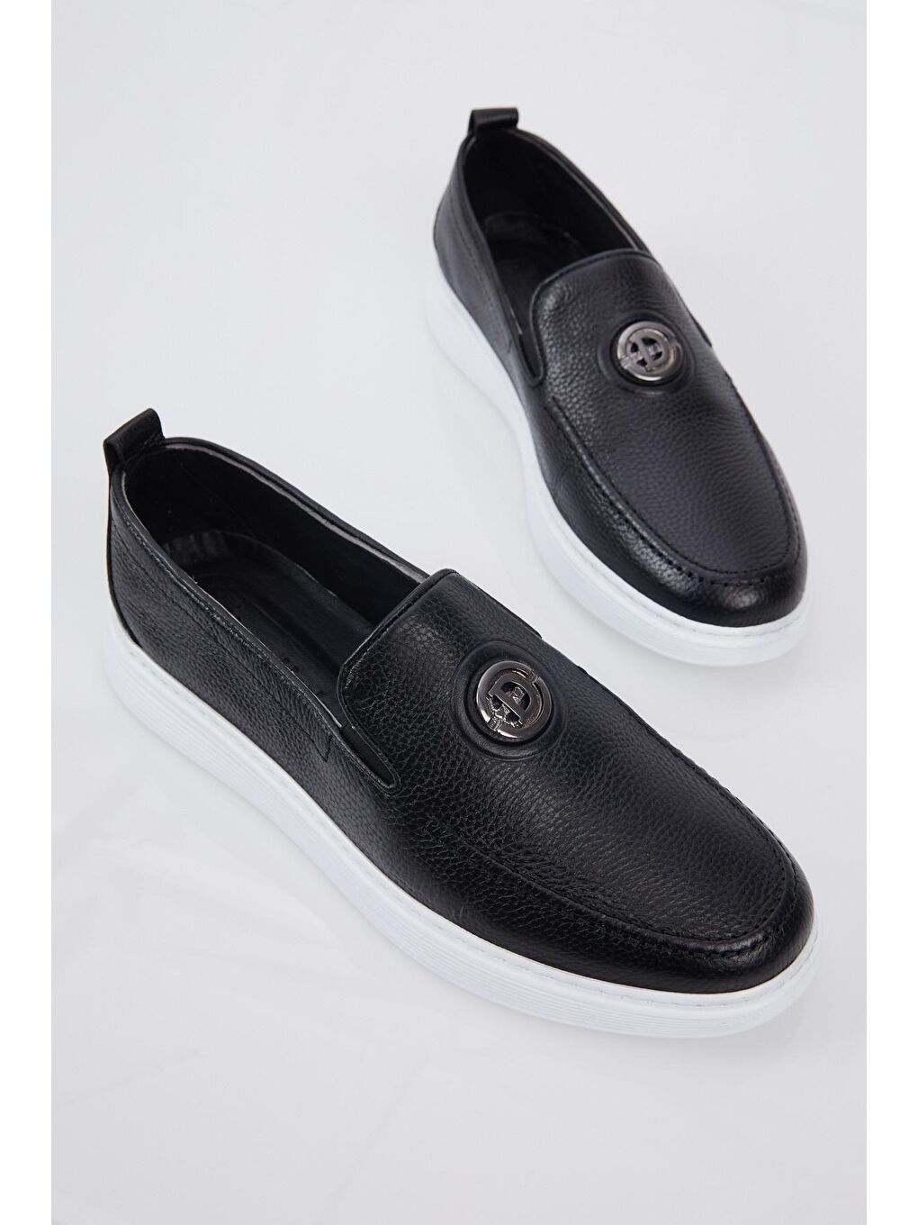 Erkek Siyah Önü Toka Detaylı Rahat Kalıp Hakiki Deri Loafer-3