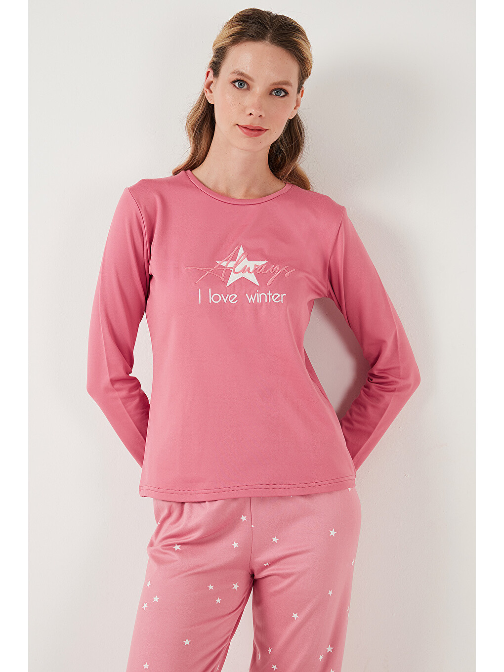 Pembe Regular Fit Desenli Bisiklet Yaka Kadın Pijama Takımı 65719102-3