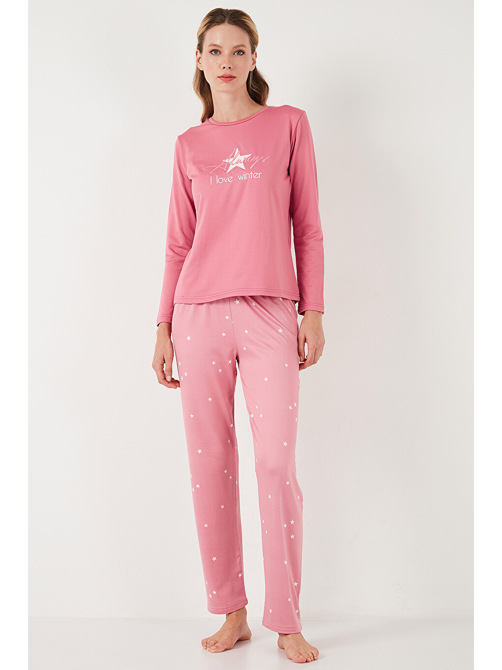 Pembe Regular Fit Desenli Bisiklet Yaka Kadın Pijama Takımı 65719102-4