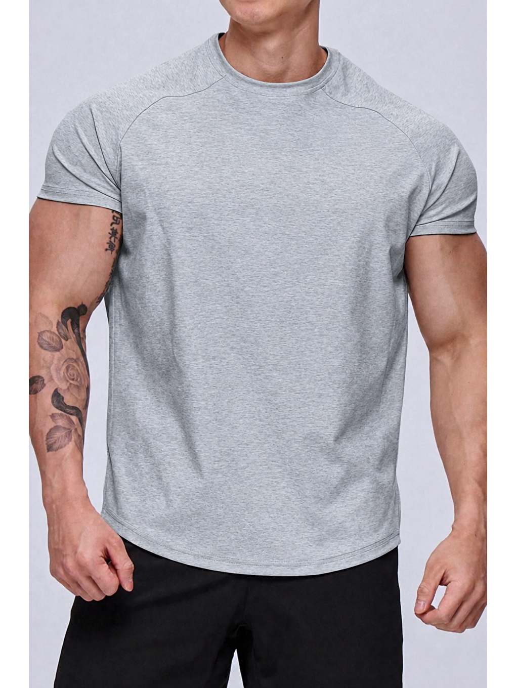 Gri Erkek Spor Tişört Running Sports Gym Reglan Oval Kesim Penye-1