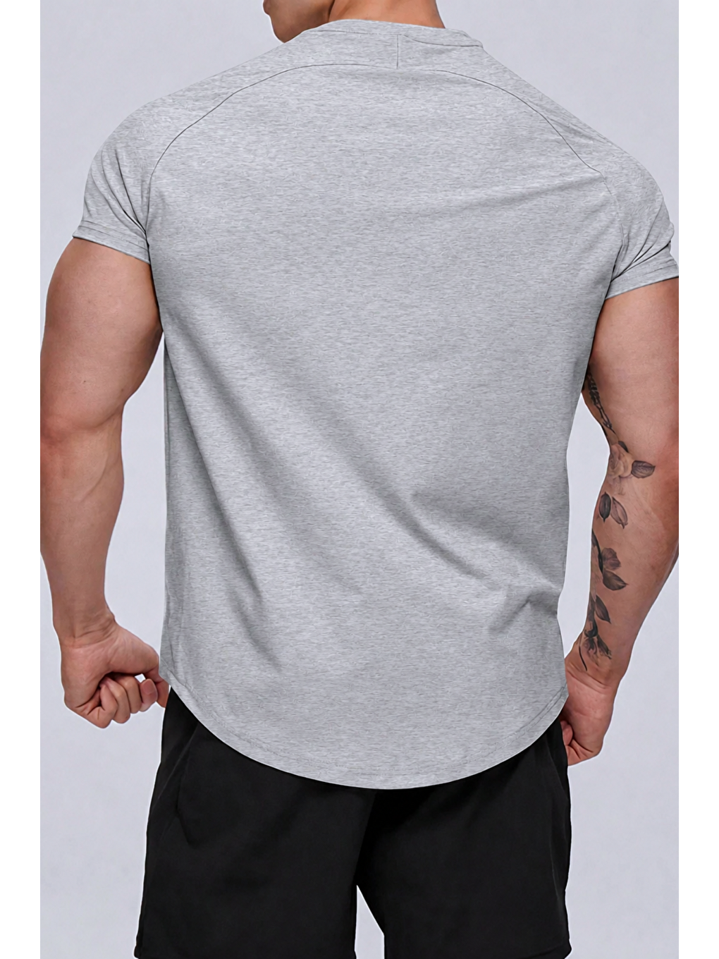 Gri Erkek Spor Tişört Running Sports Gym Reglan Oval Kesim Penye-2
