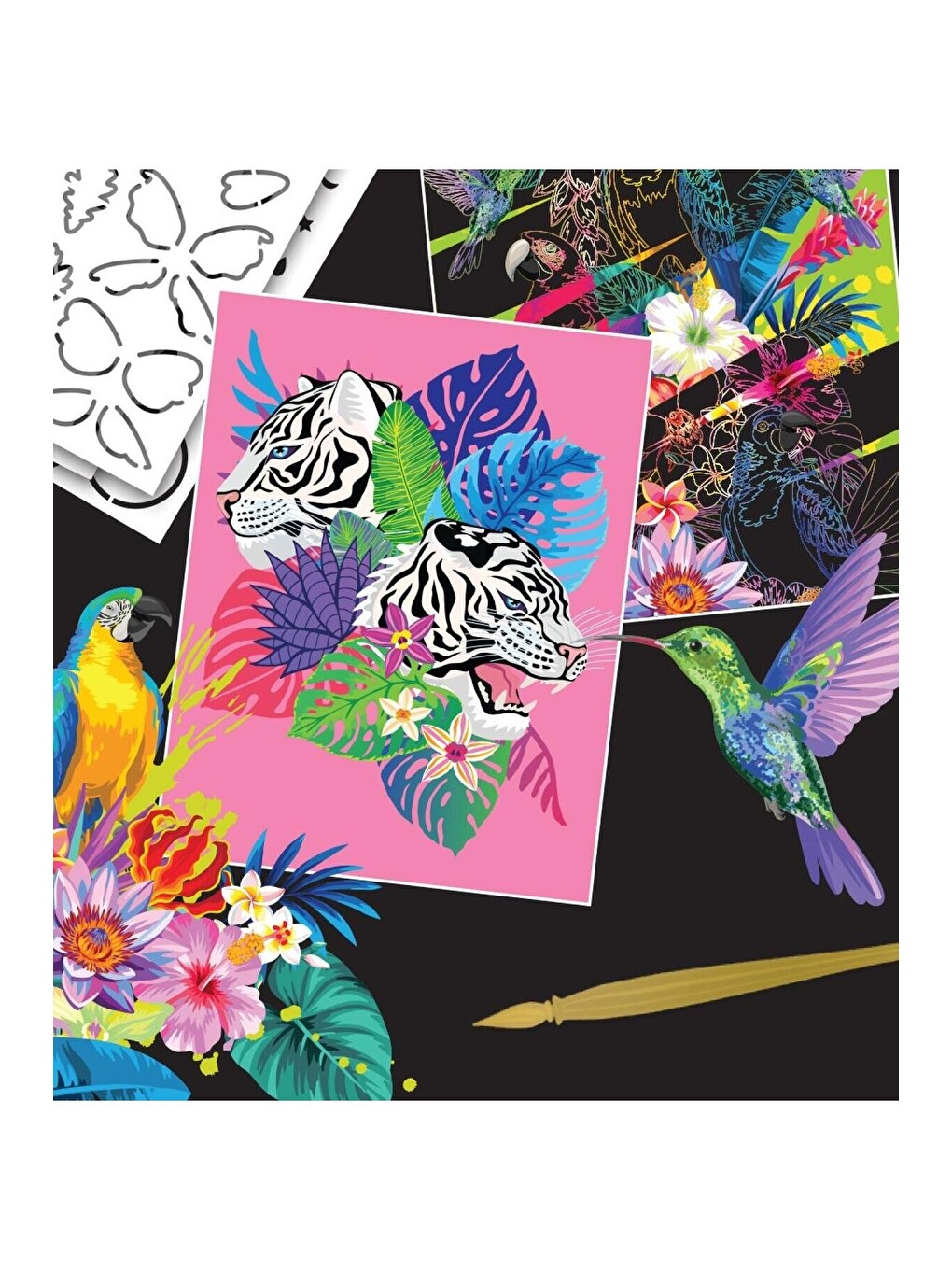 Artmaker Neon Nature Kazımalı Boyama Seti – 16 Panel, Şablon Ve Kalemli Scratch Art Seti-4