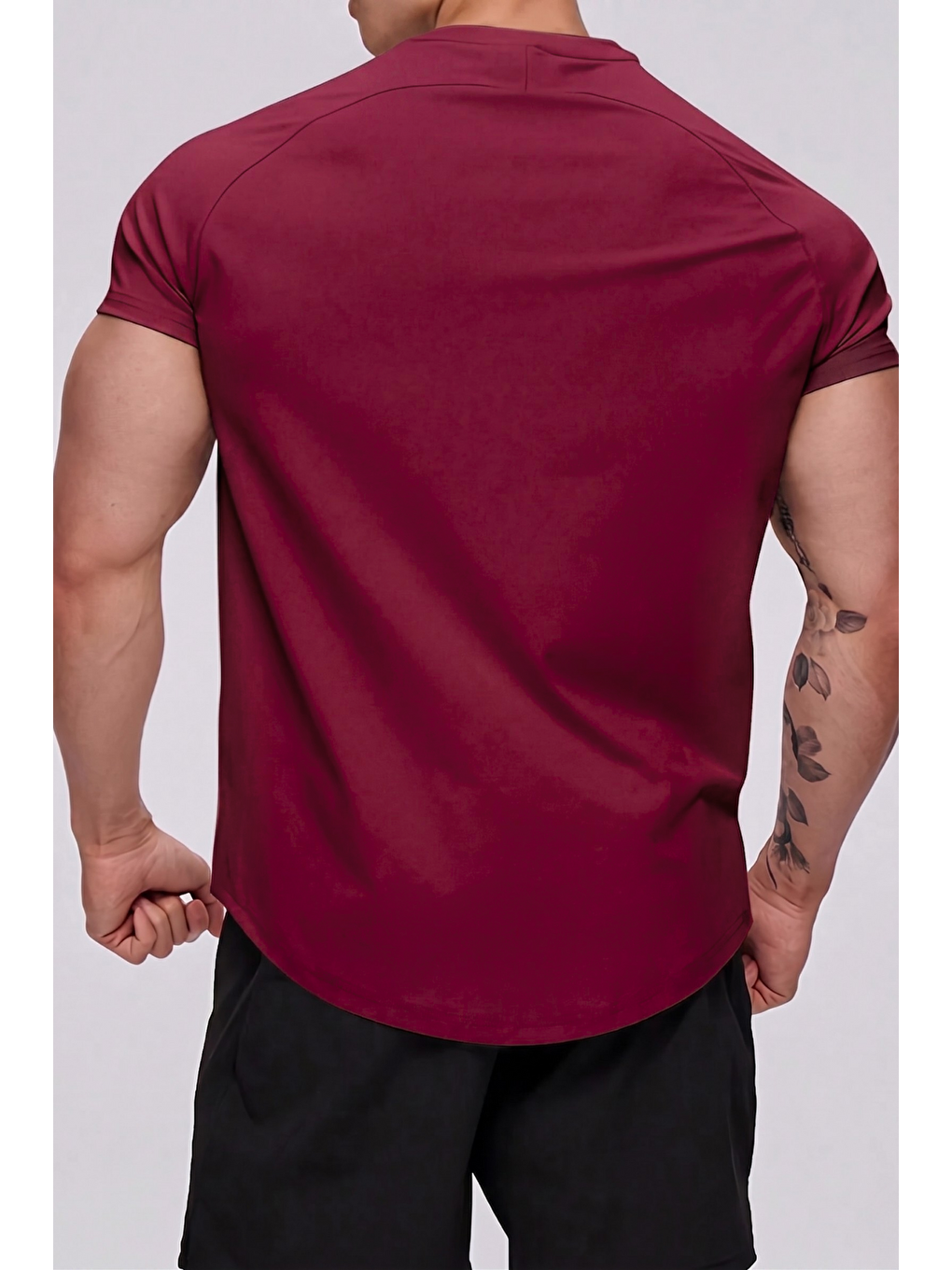 Bordo Erkek Spor Tişört Running Sports Gym Reglan Oval Kesim Penye-2