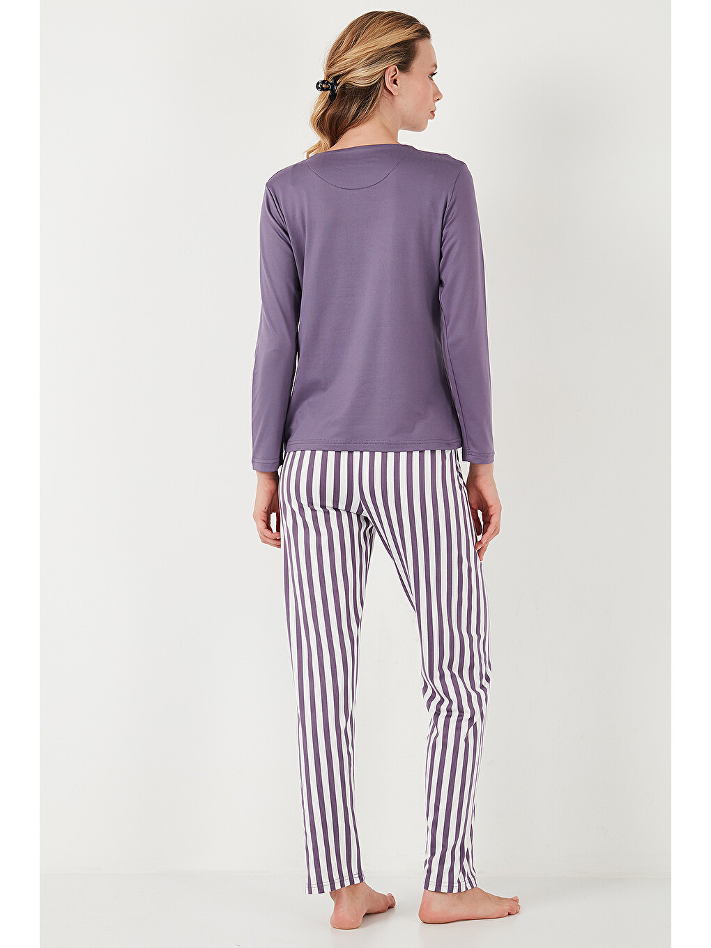 Lila Regular Fit Desenli Bisiklet Yaka Kadın Pijama Takımı 65719102-6
