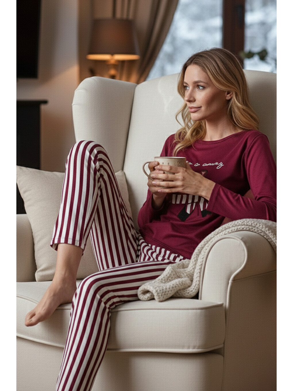 Mürdüm Regular Fit Desenli Bisiklet Yaka Kadın Pijama Takımı 65719102