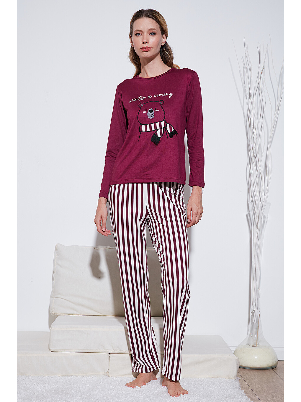 Mürdüm Regular Fit Desenli Bisiklet Yaka Kadın Pijama Takımı 65719102-1