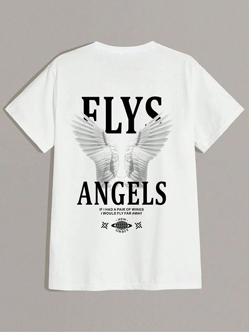 Erkek Beyaz Flys Angels Baskılı Pamuklu Tişört-1