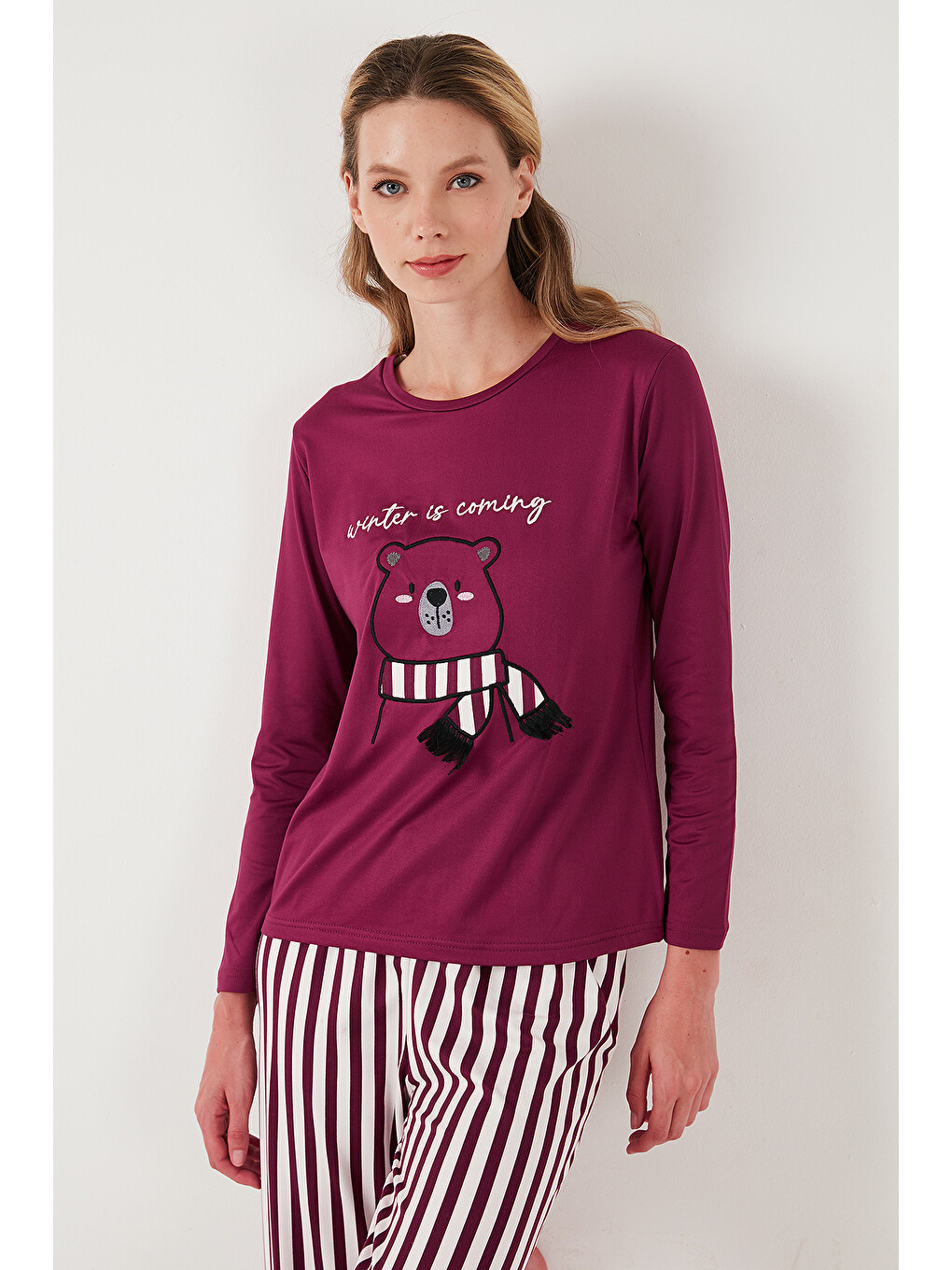 Mürdüm Regular Fit Desenli Bisiklet Yaka Kadın Pijama Takımı 65719102-2