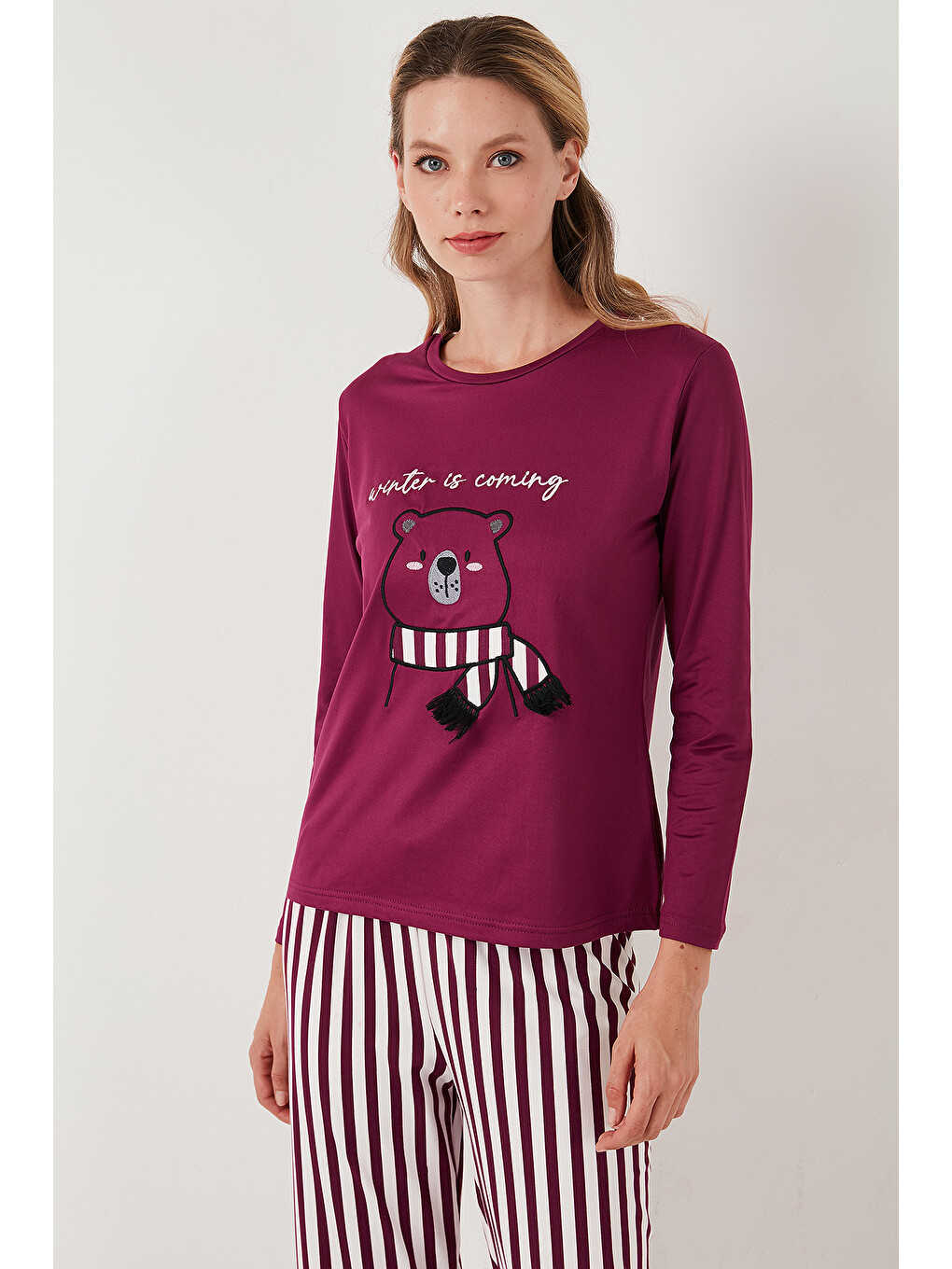 Mürdüm Regular Fit Desenli Bisiklet Yaka Kadın Pijama Takımı 65719102-3