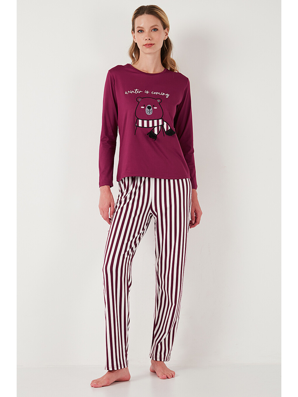 Mürdüm Regular Fit Desenli Bisiklet Yaka Kadın Pijama Takımı 65719102-4