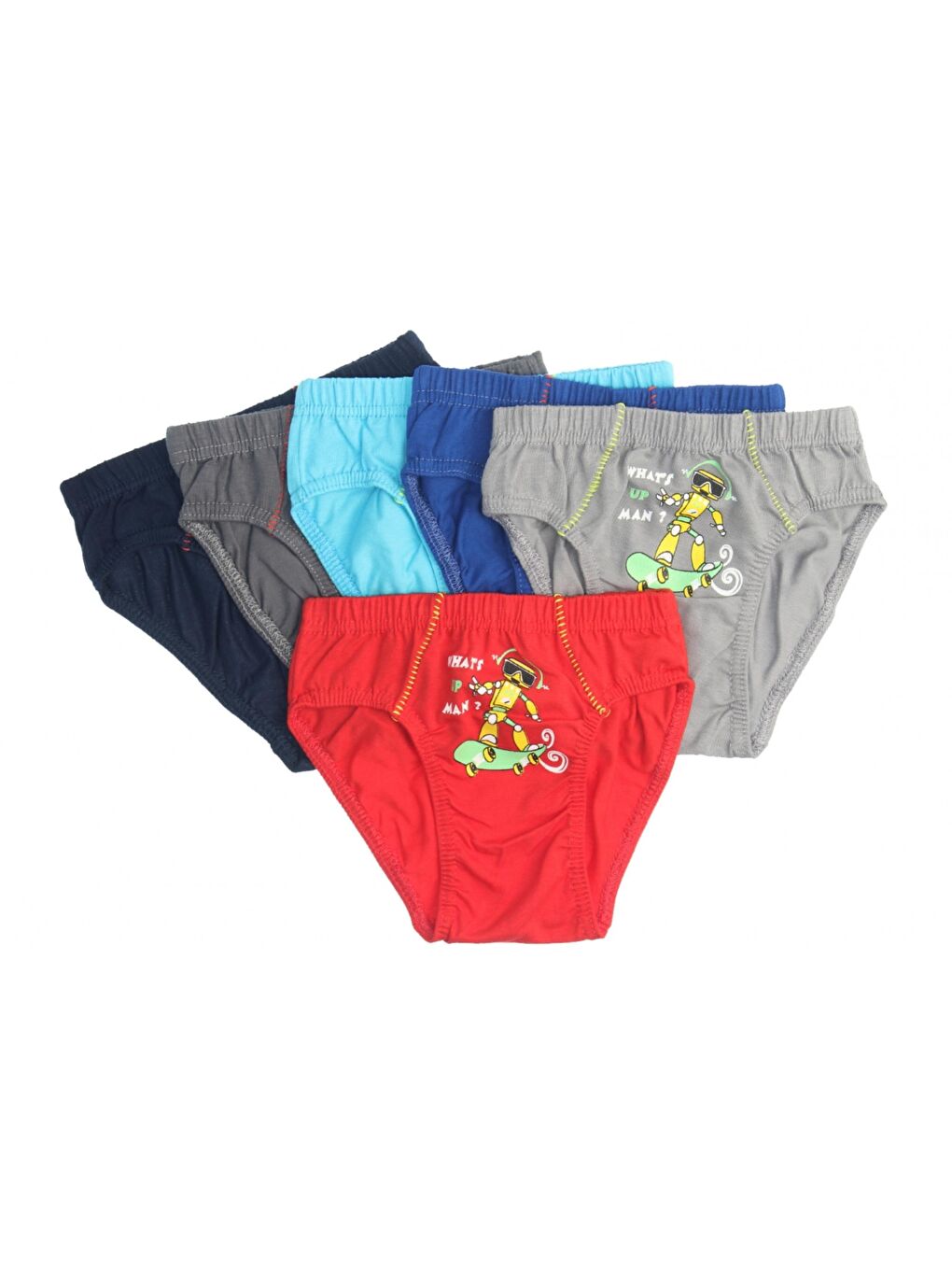 6'lı Erkek Çocuk %100 Pamuk Karışık Renk Baskılı Pamuklu Esnek Penye Külot