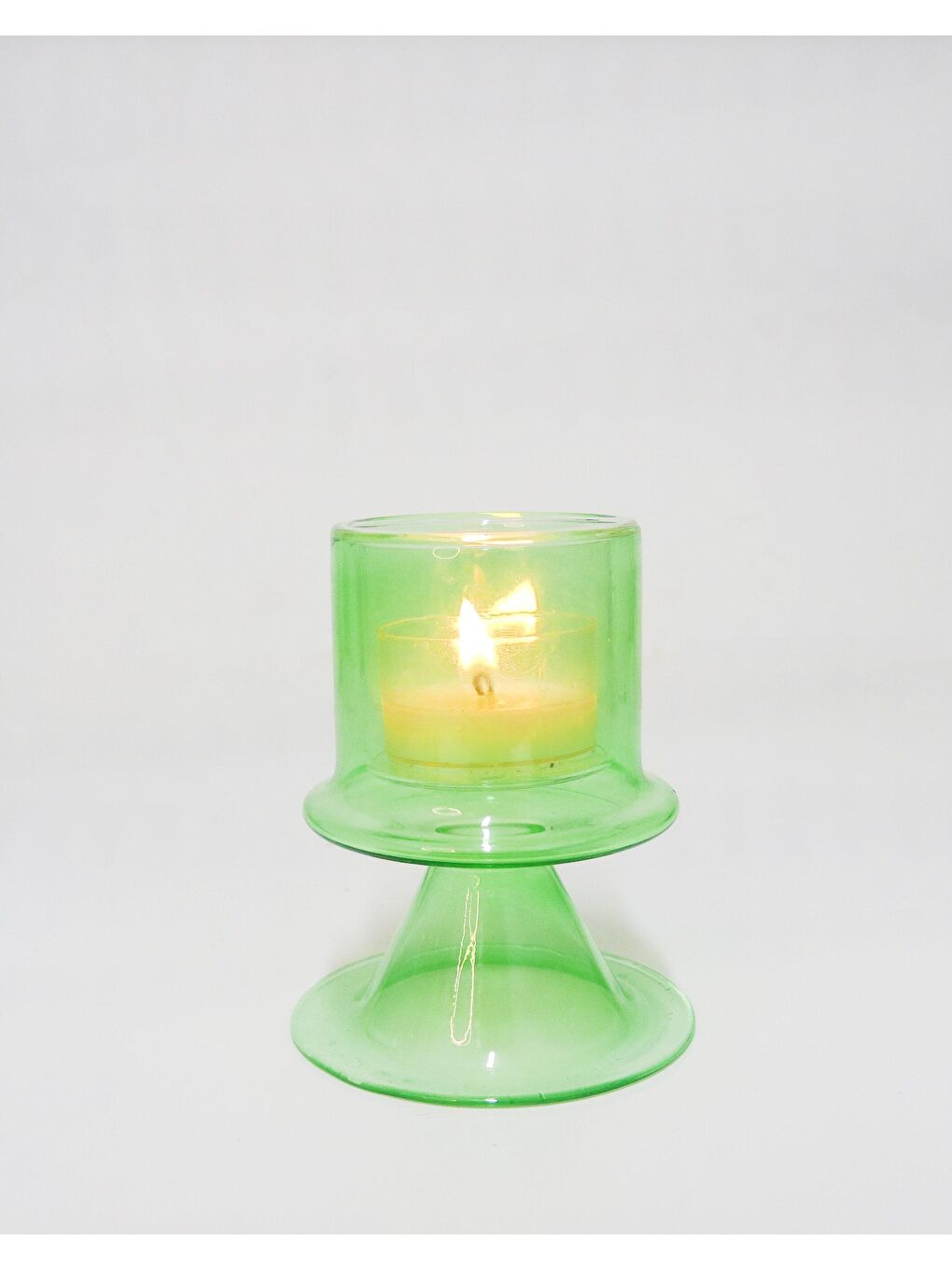 Missi Açık Yeşil Yeşil Ayaklı Cam Mumluk ve Tealight Seti