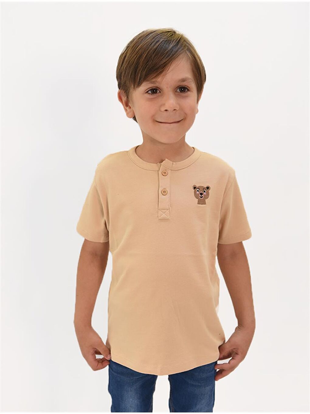 Pembe Erkek Çocuk Nakış Detaylı Hakim Yaka Tshirt-9