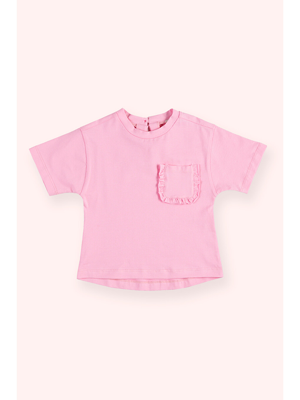 Kız Bebek Cebi Fırfır Detaylı Pembe Tişört