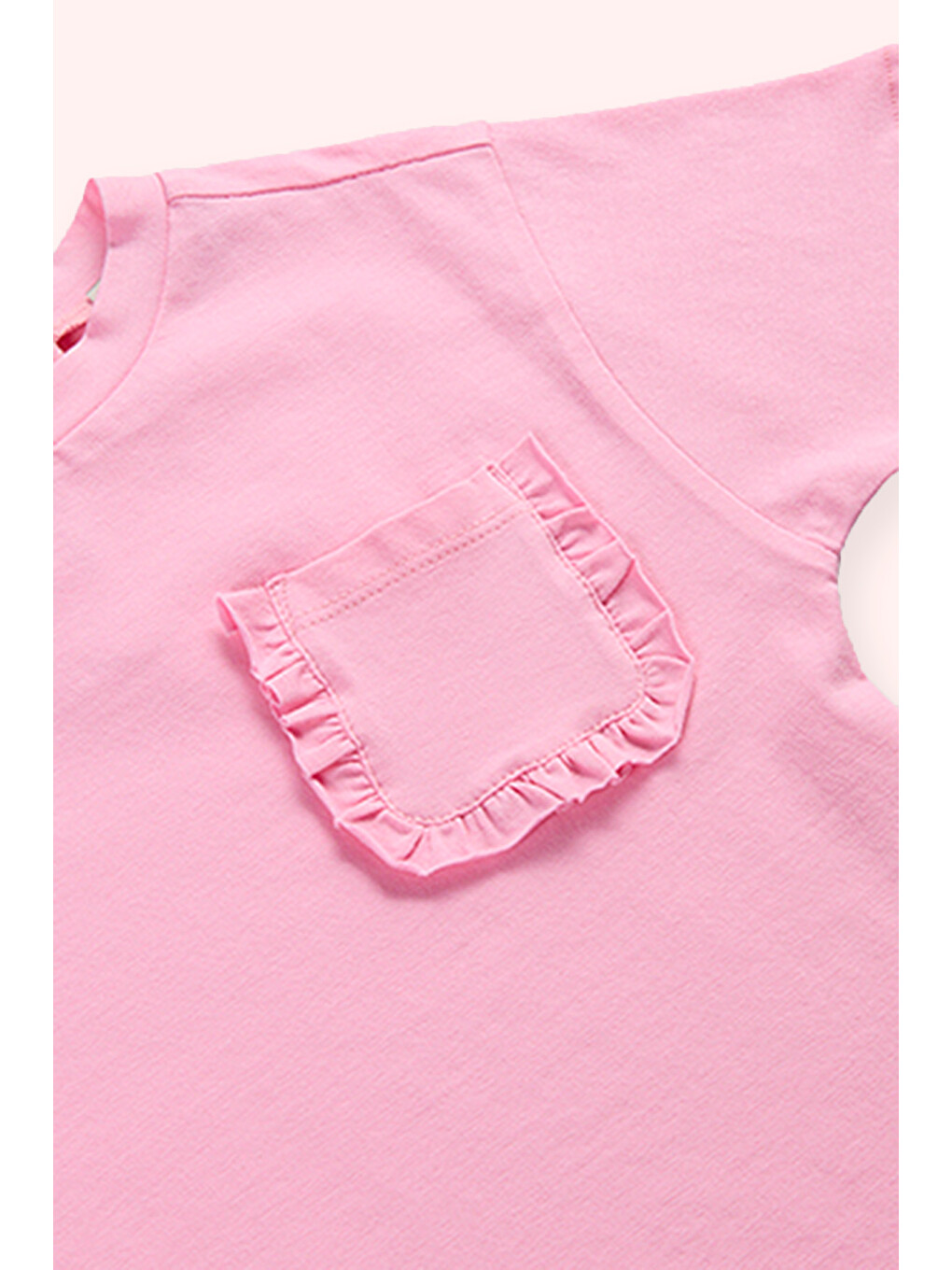 Kız Bebek Cebi Fırfır Detaylı Pembe Tişört-1