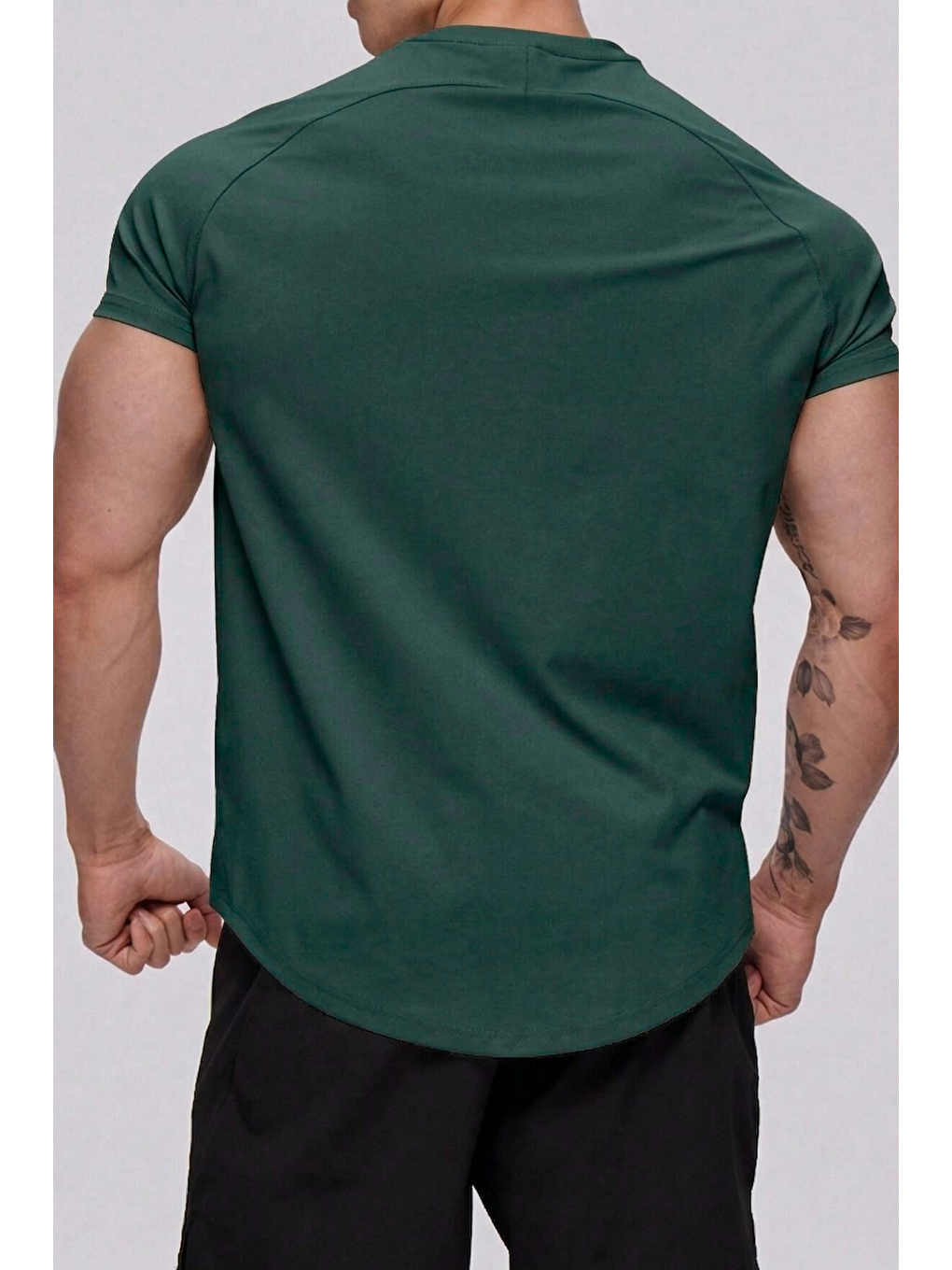 Yeşil Erkek Spor Tişört Running Sports Gym Reglan Oval Kesim Penye Tişört Ovaltişört-2