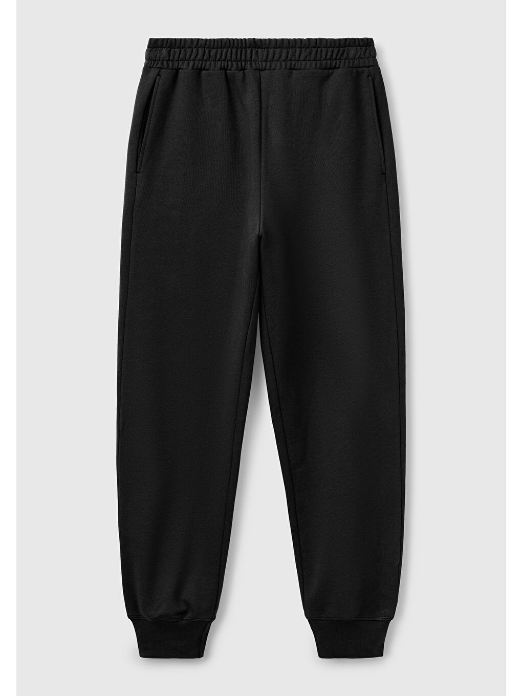 Kadın Siyah %100 Pamuk Manşetli Beli Lastikli Regular Fit Eşofman Altı-1