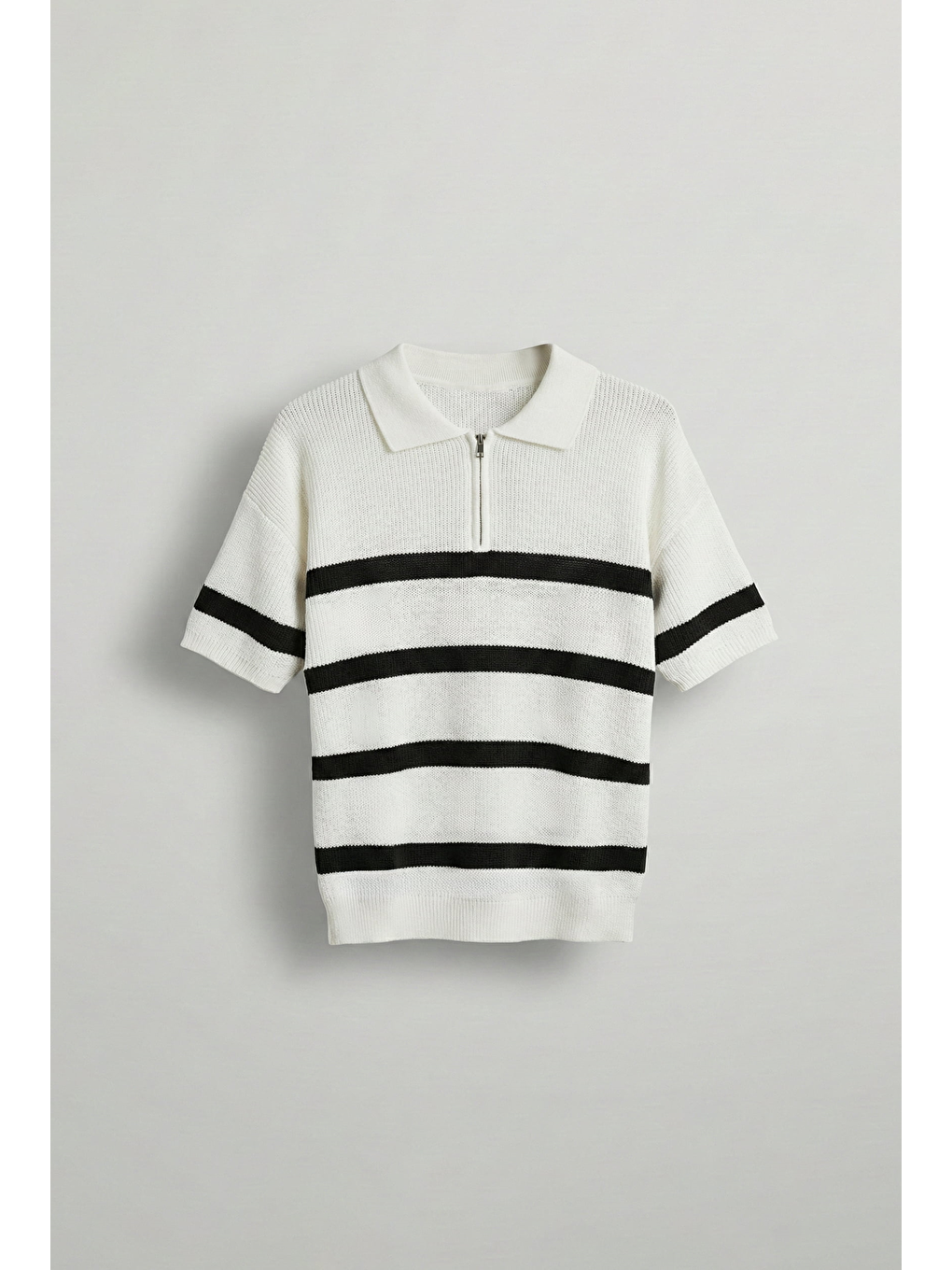 Erkek Oversize Örme Triko Polo Yaka T-Shirt Ekru