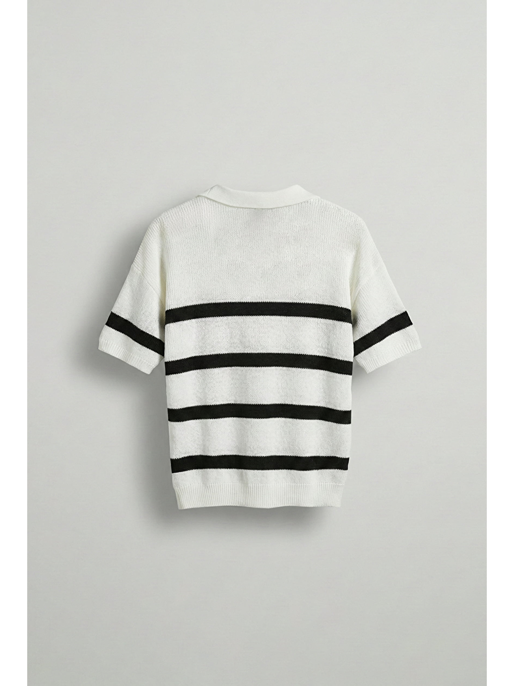 Erkek Oversize Örme Triko Polo Yaka T-Shirt Ekru-1