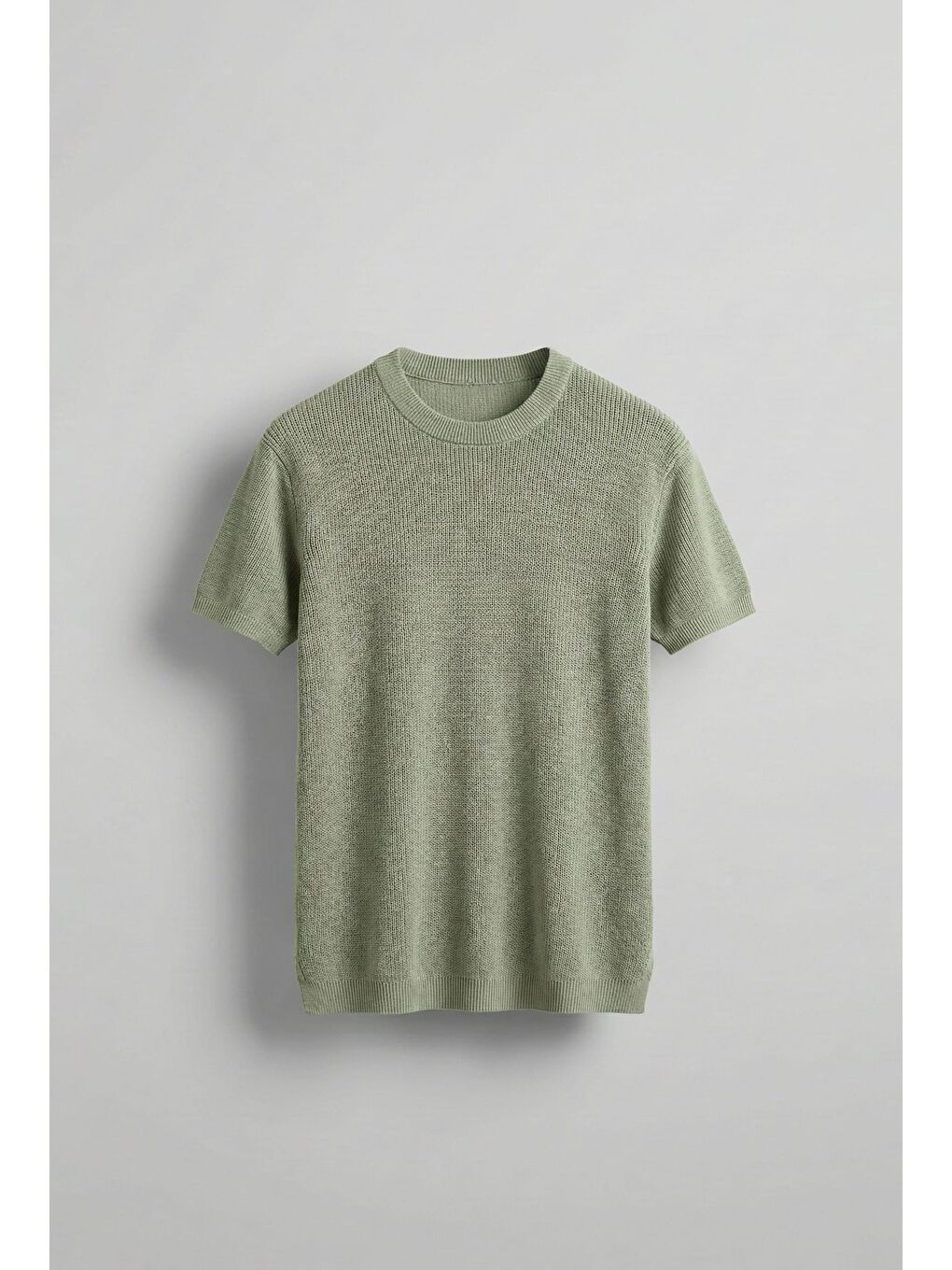 Erkek Regular Fit Bisiklet Yaka Esnek Triko T-Shirt Açık Yeşil