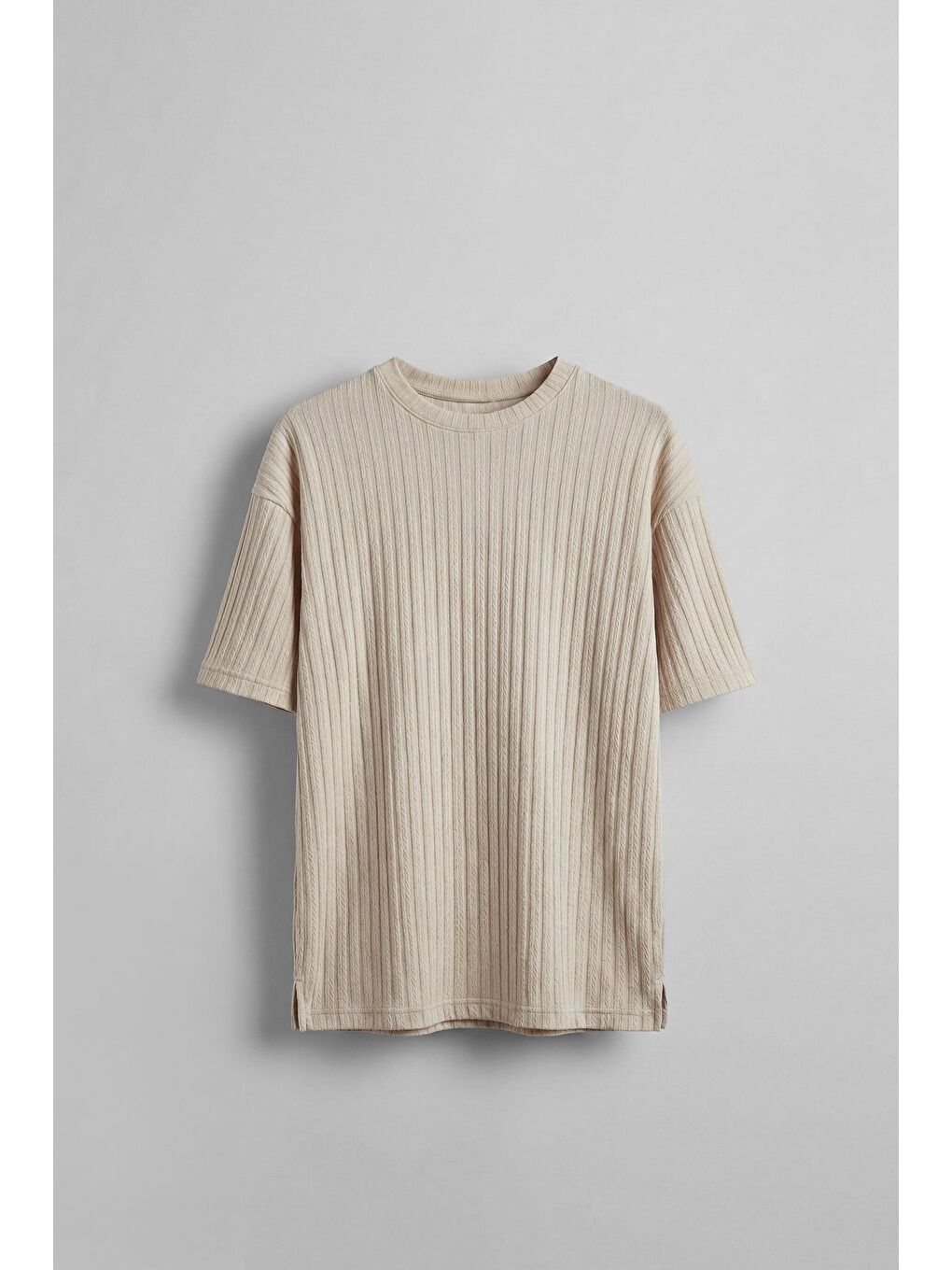 Erkek Oversize Desenli T-Shirt Bej