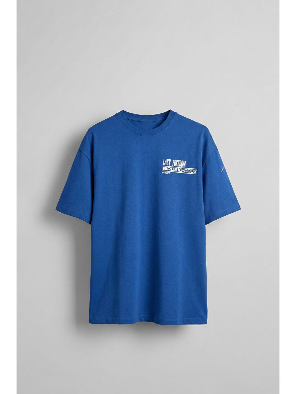 Erkek Oversize Bisiklet Yaka %100 Pamuk Yıkamalı T-Shirt Mavi-1