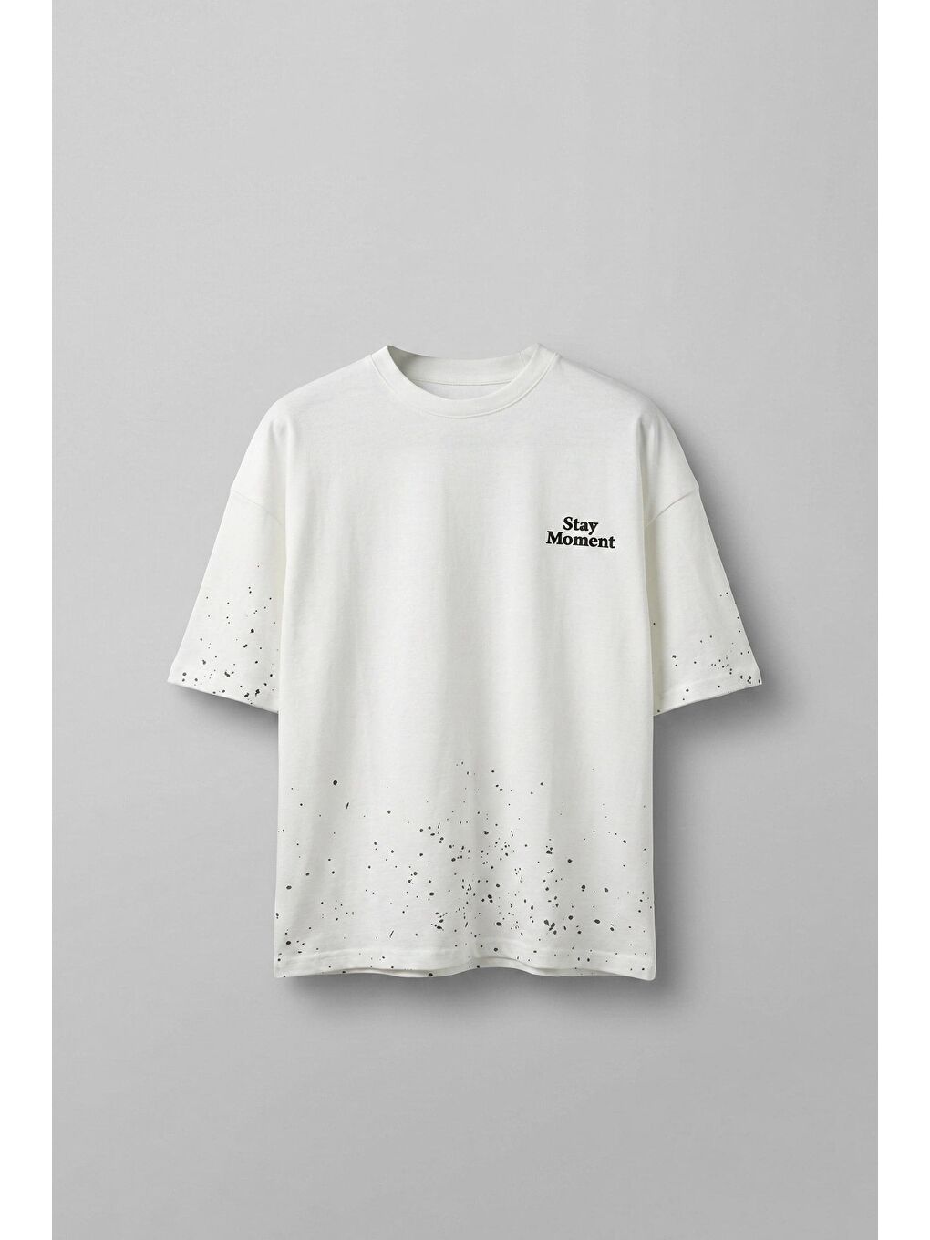 Erkek Oversize Dokulu Baskılı %100 Pamuk T-Shirt Beyaz-1