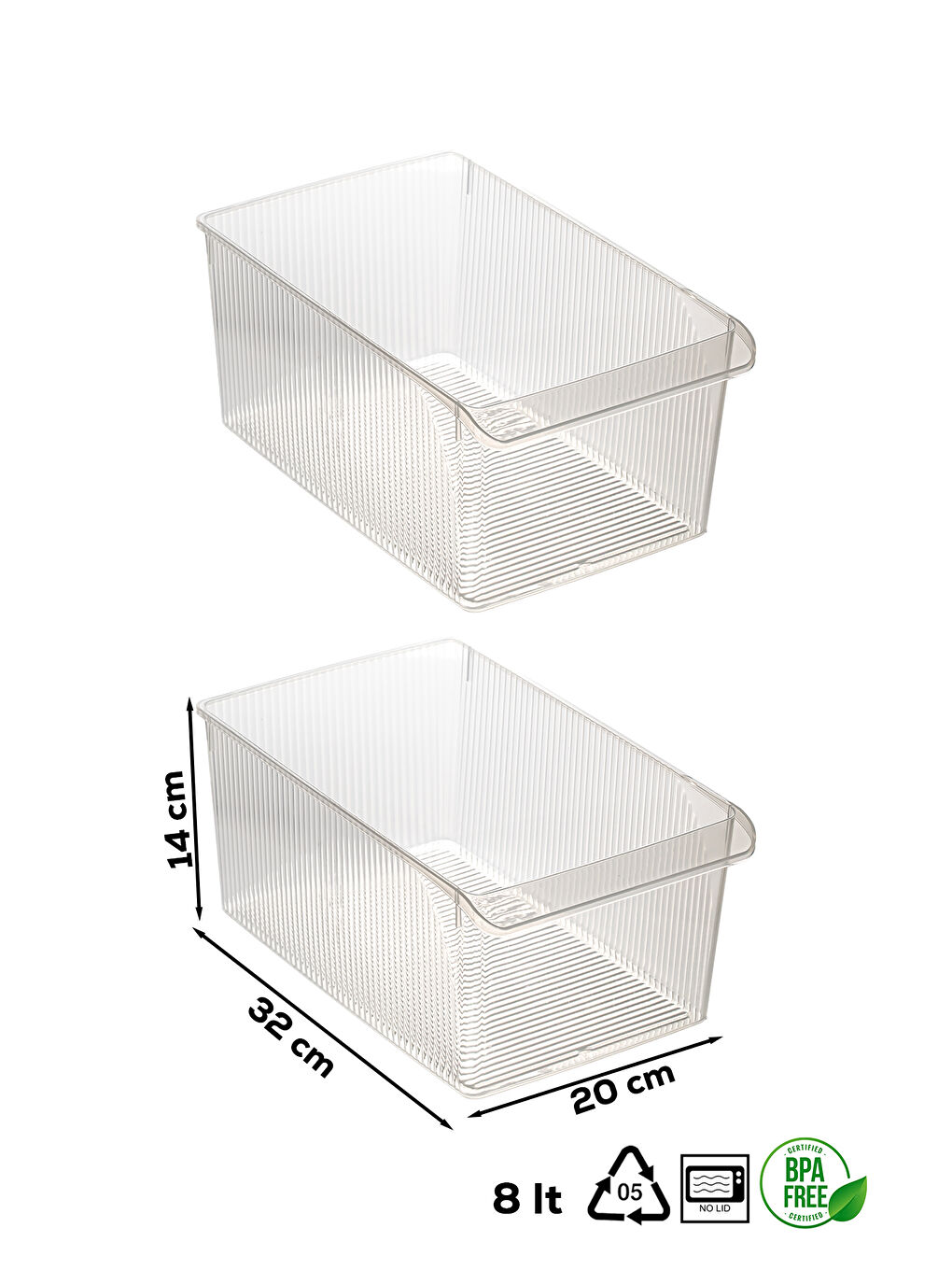 Renksiz 3185 2li 8 Litre Dolap İçi ve Buzdolabı İçi Düzenleyici Banyo Mutfak Organizeri 20x32x14cm