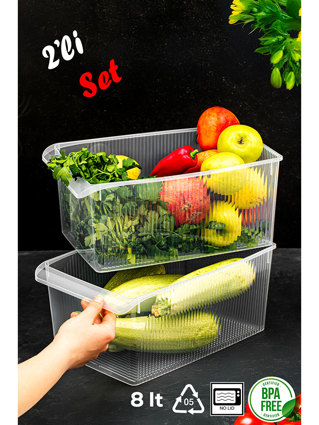 Renksiz 3185 2li 8 Litre Dolap İçi ve Buzdolabı İçi Düzenleyici Banyo Mutfak Organizeri 20x32x14cm-1