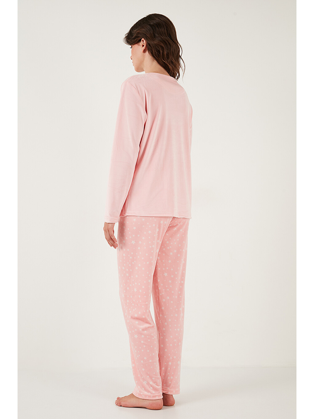 Pembe Desenli Regular Fit Bisiklet Yaka Uzun Kollu Kadın Pijama Takımı 65713312-6