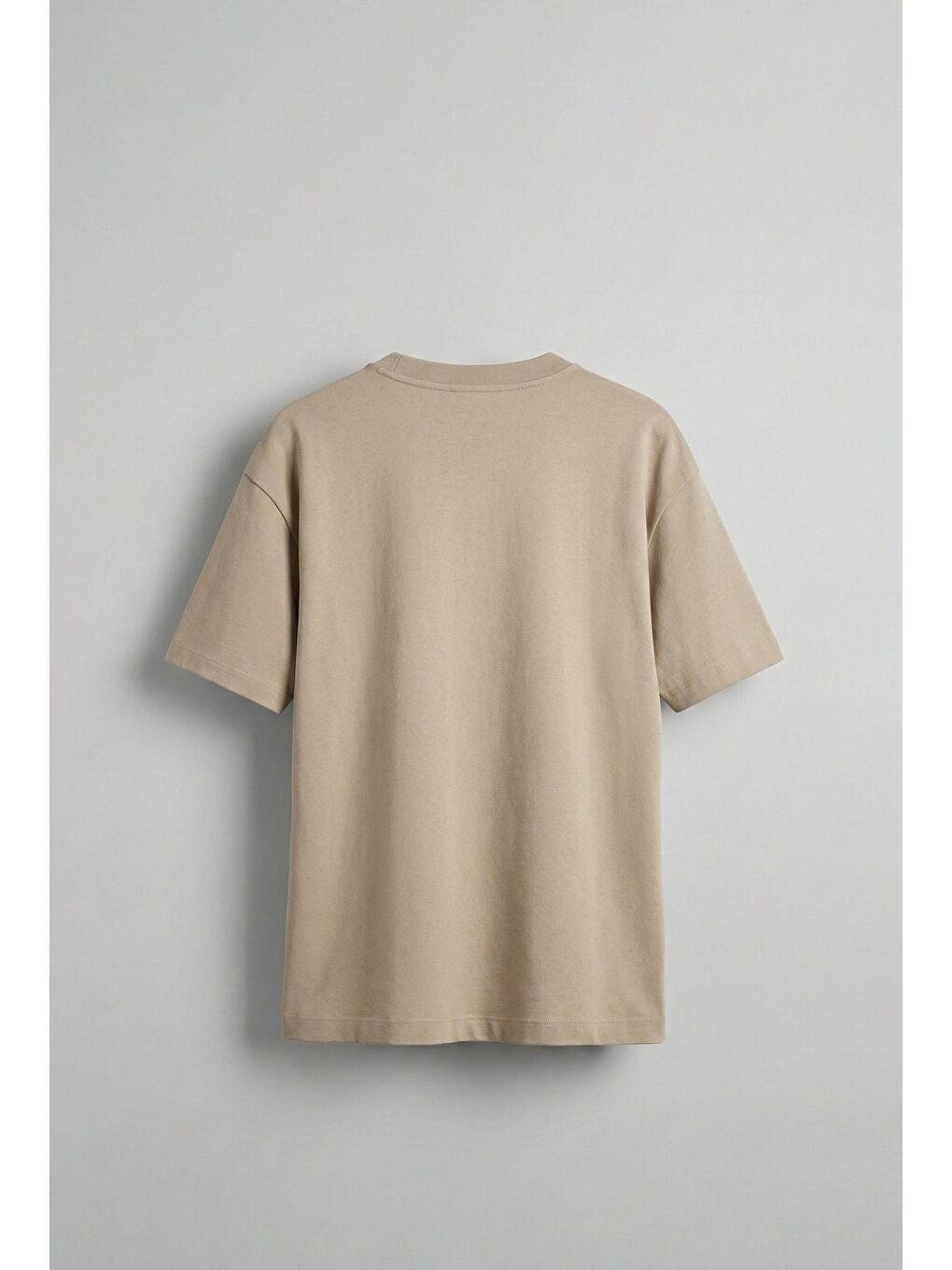 Erkek Oversize Premium Kumaş Gramajlı Basic T-Shirt Bej-1