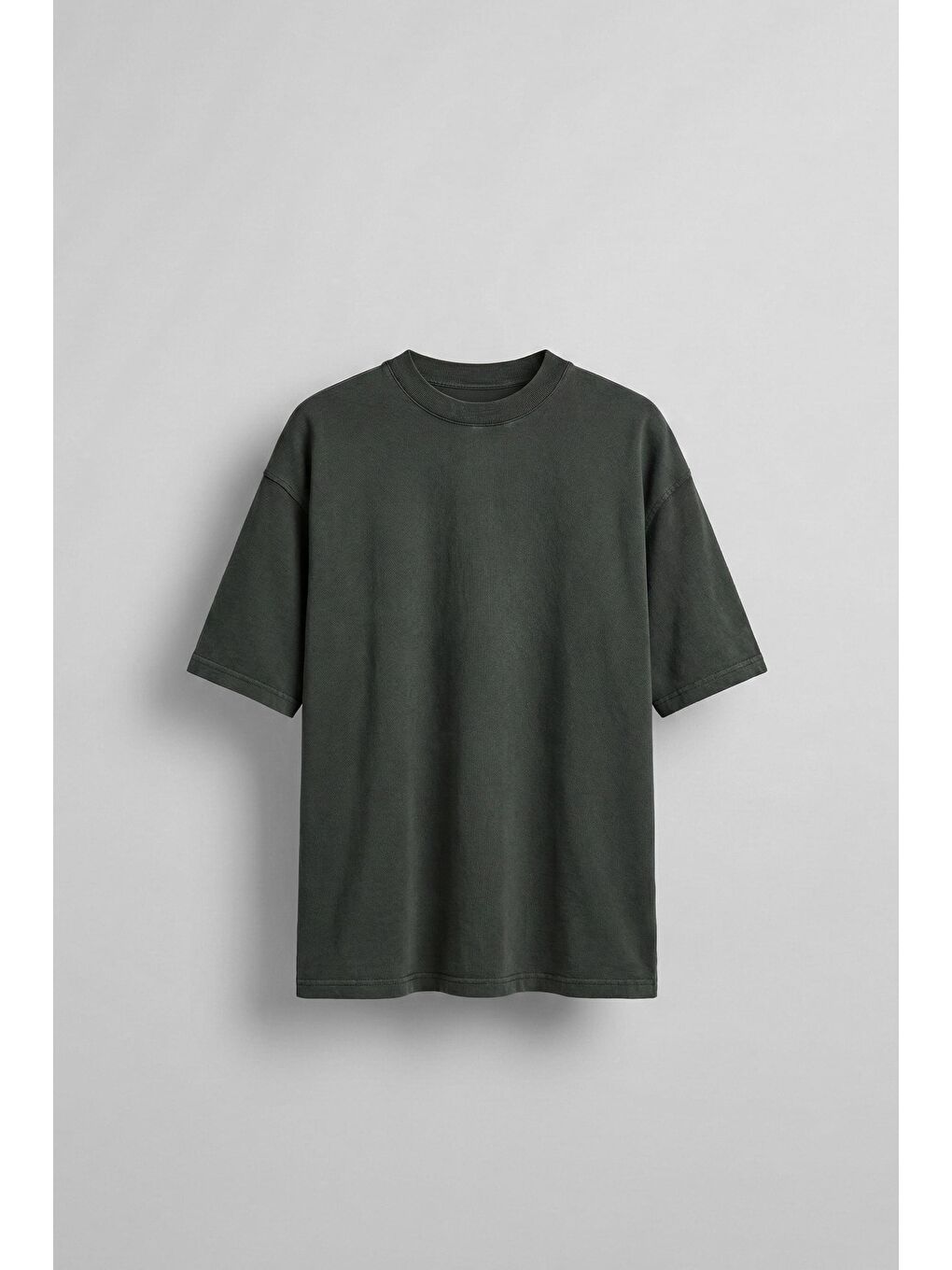 Erkek Slogan İşlemeli Yıkamalı Oversize T-Shirt Yeşil-1