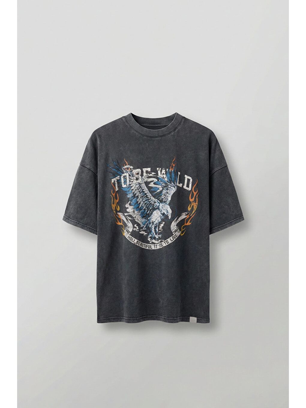 Erkek Oversize %100 Pamuk Yıkamalı To Be Wild Baskılı T-Shirt Koyu Gri
