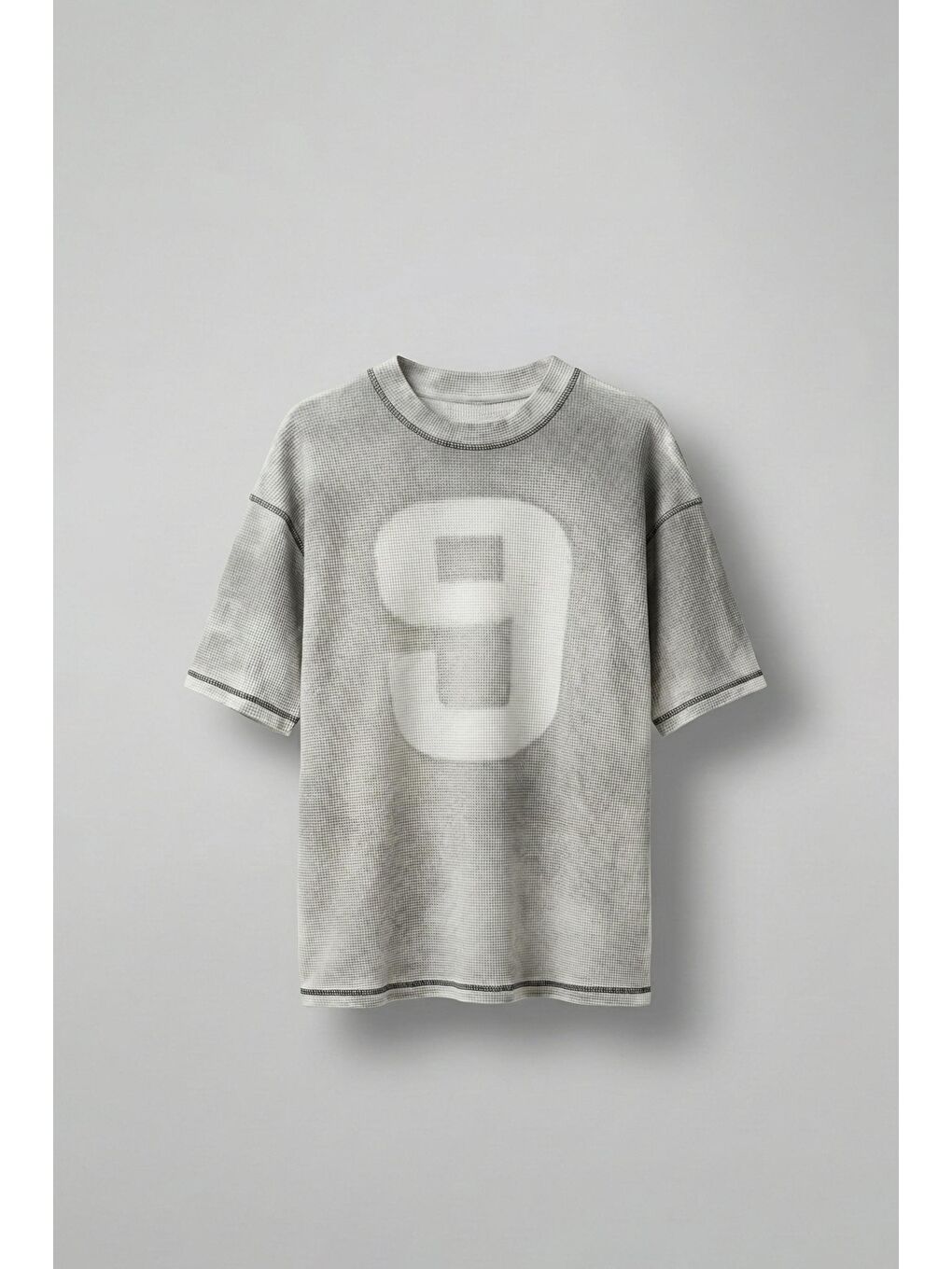 Erkek Dikiş Detaylı Waffle Kumaş Oversize T-Shirt Beyaz