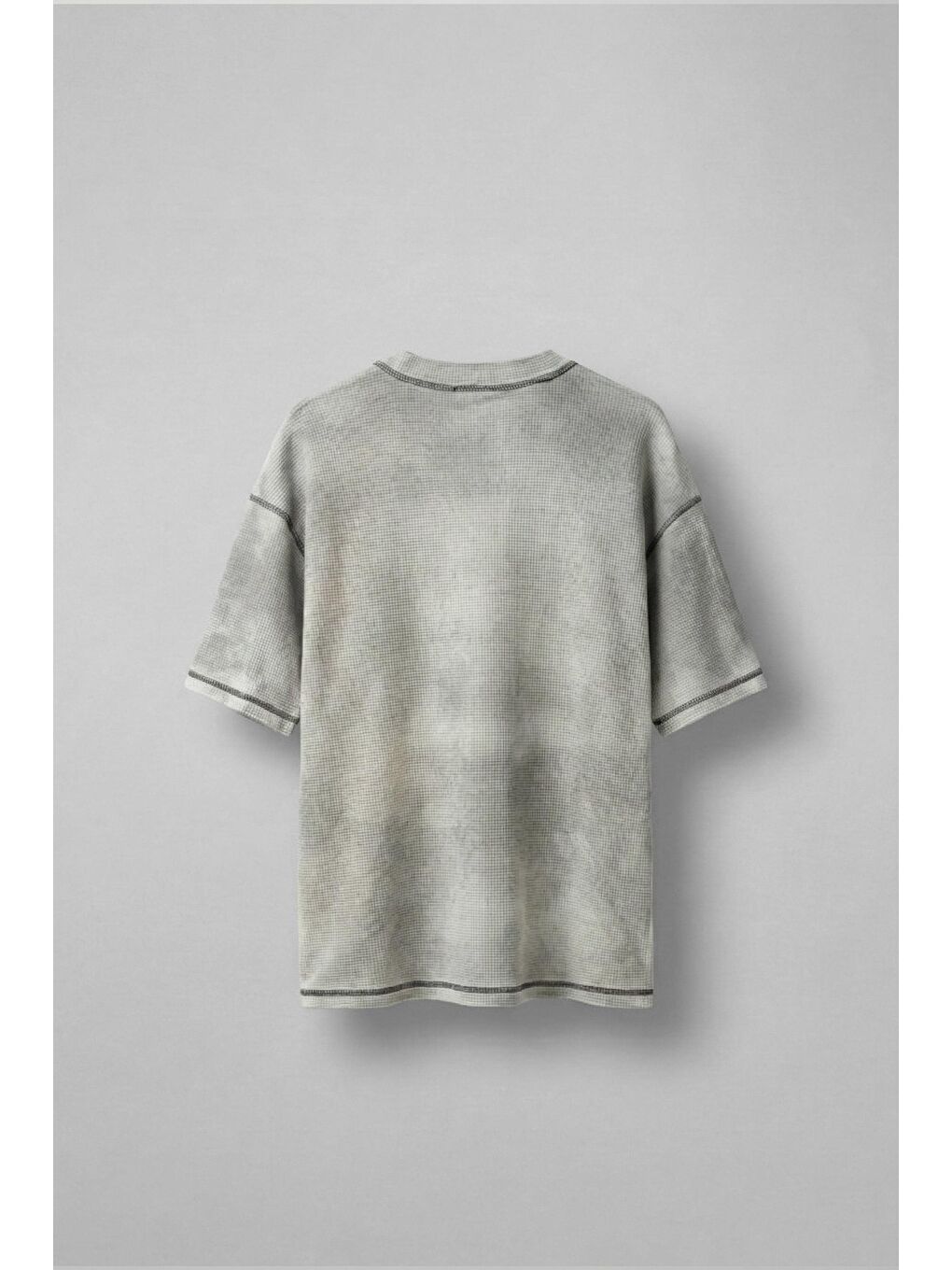 Erkek Dikiş Detaylı Waffle Kumaş Oversize T-Shirt Beyaz-1