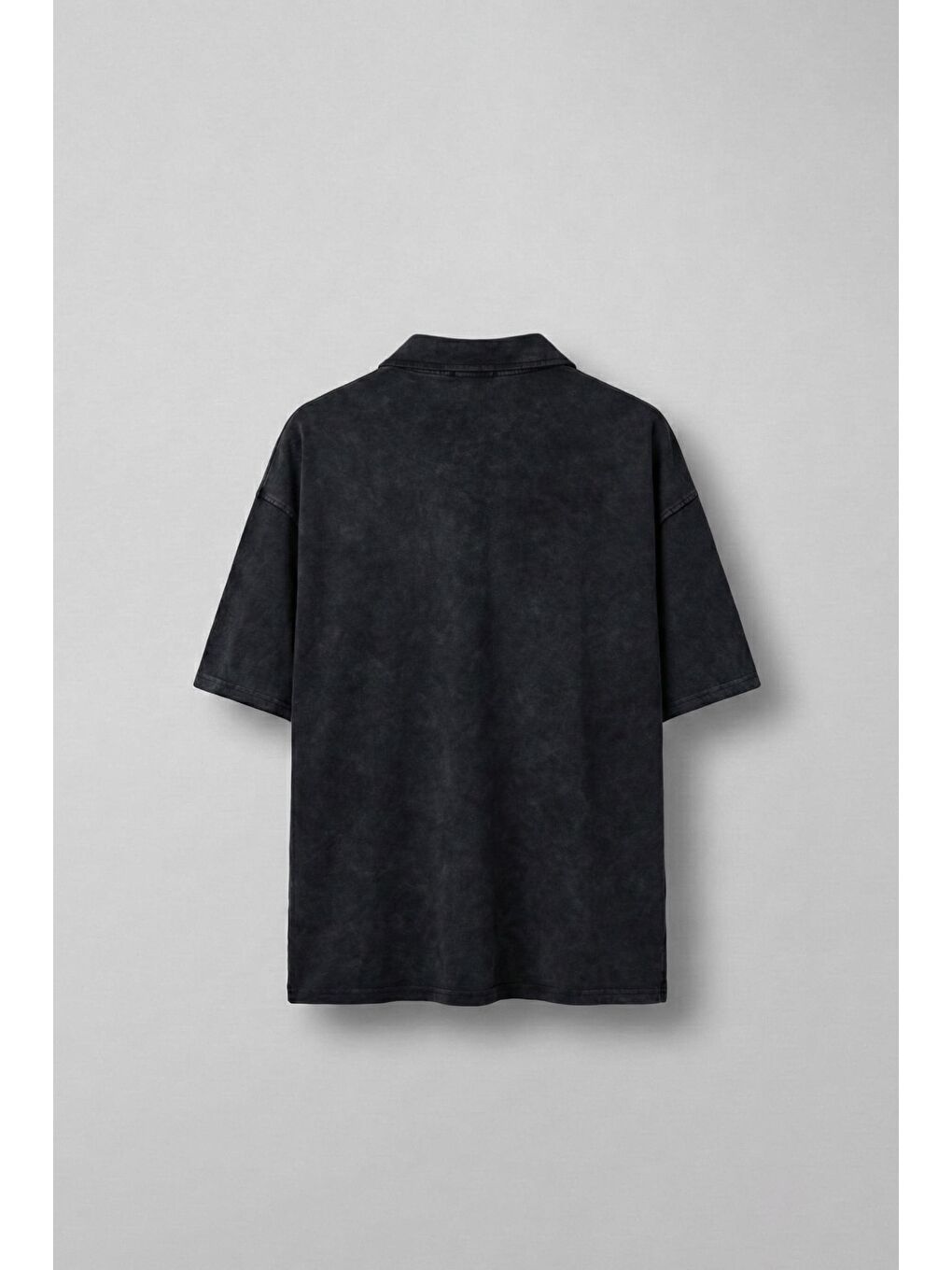 Erkek Oversize Polo Yaka Yıkamalı T-Shirt Siyah-1