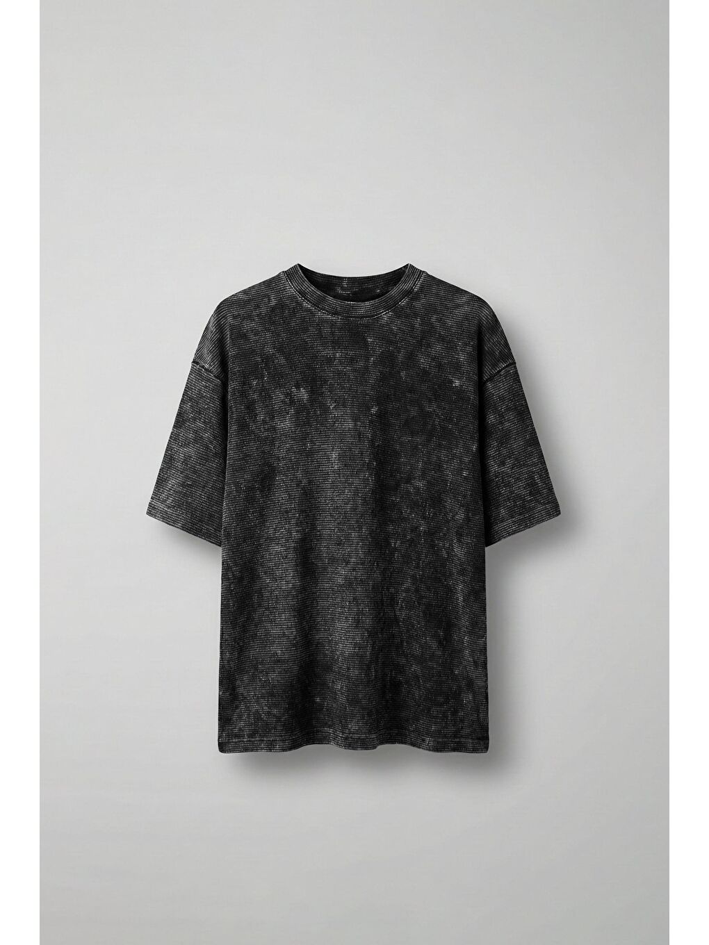 Erkek Desenli Waffle Kumaş Yıkamalı Oversize T-Shirt Siyah